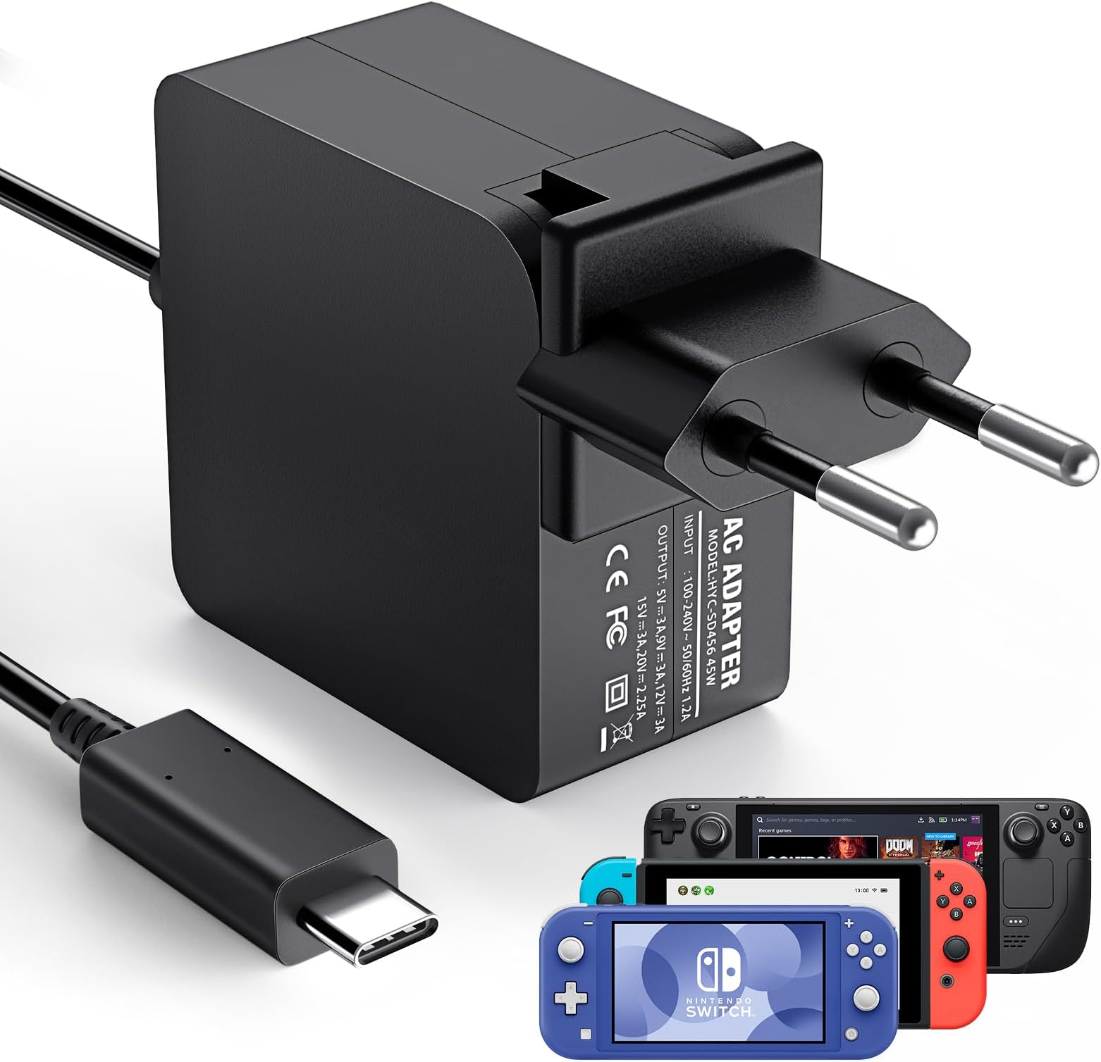 Nintendo Switch Laden Mit Handy Ladekabel ECHTPower Switch Ladekabel, Netzteil für Switch/Steam Deck, 45W PD