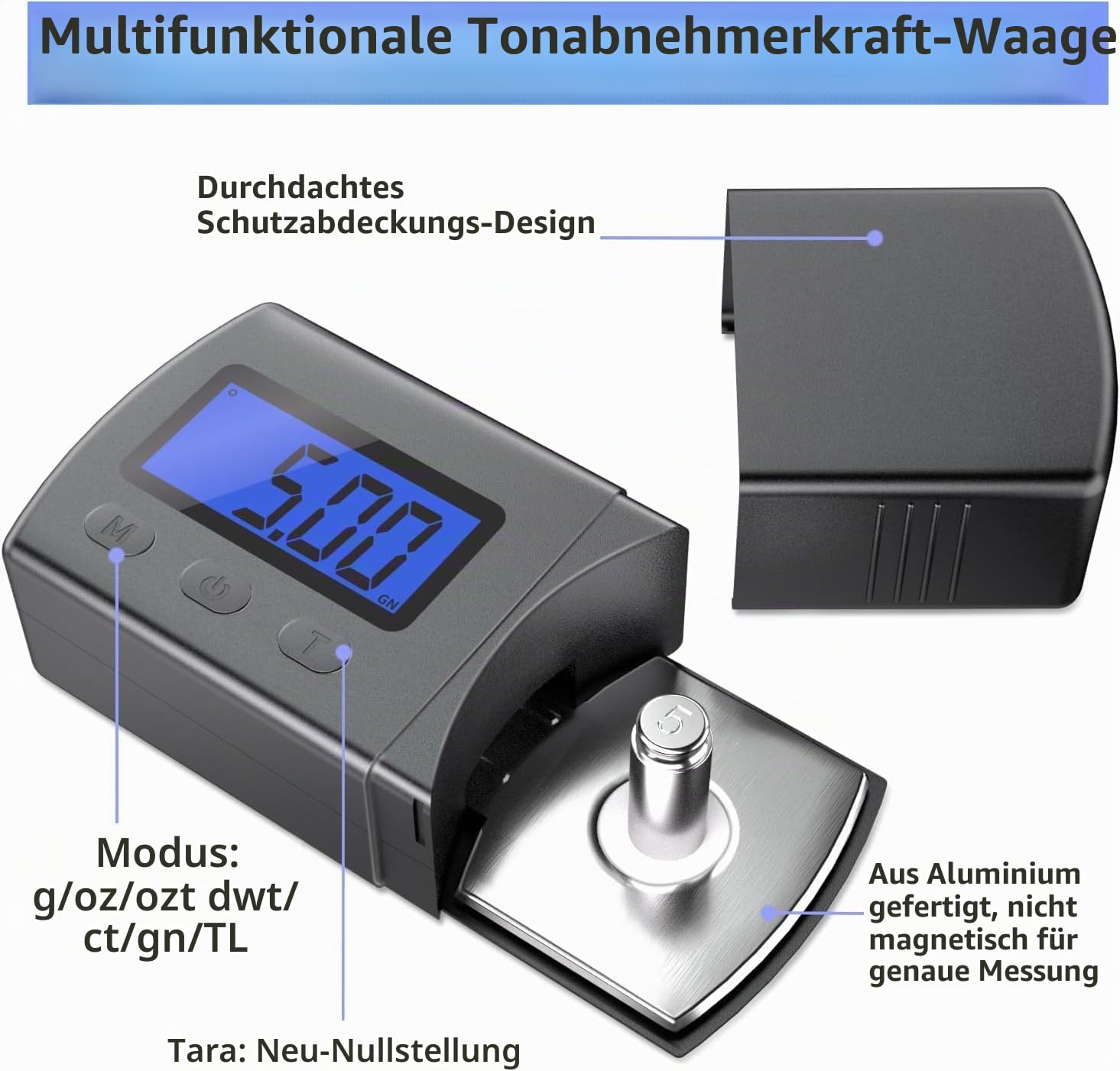 Mini-Digital-Plattenspieler mit hoher Präzision, 0,01 g/5,00 g, LCD-Hintergrundbeleuchtung, Blau, für Tonerkartuschen