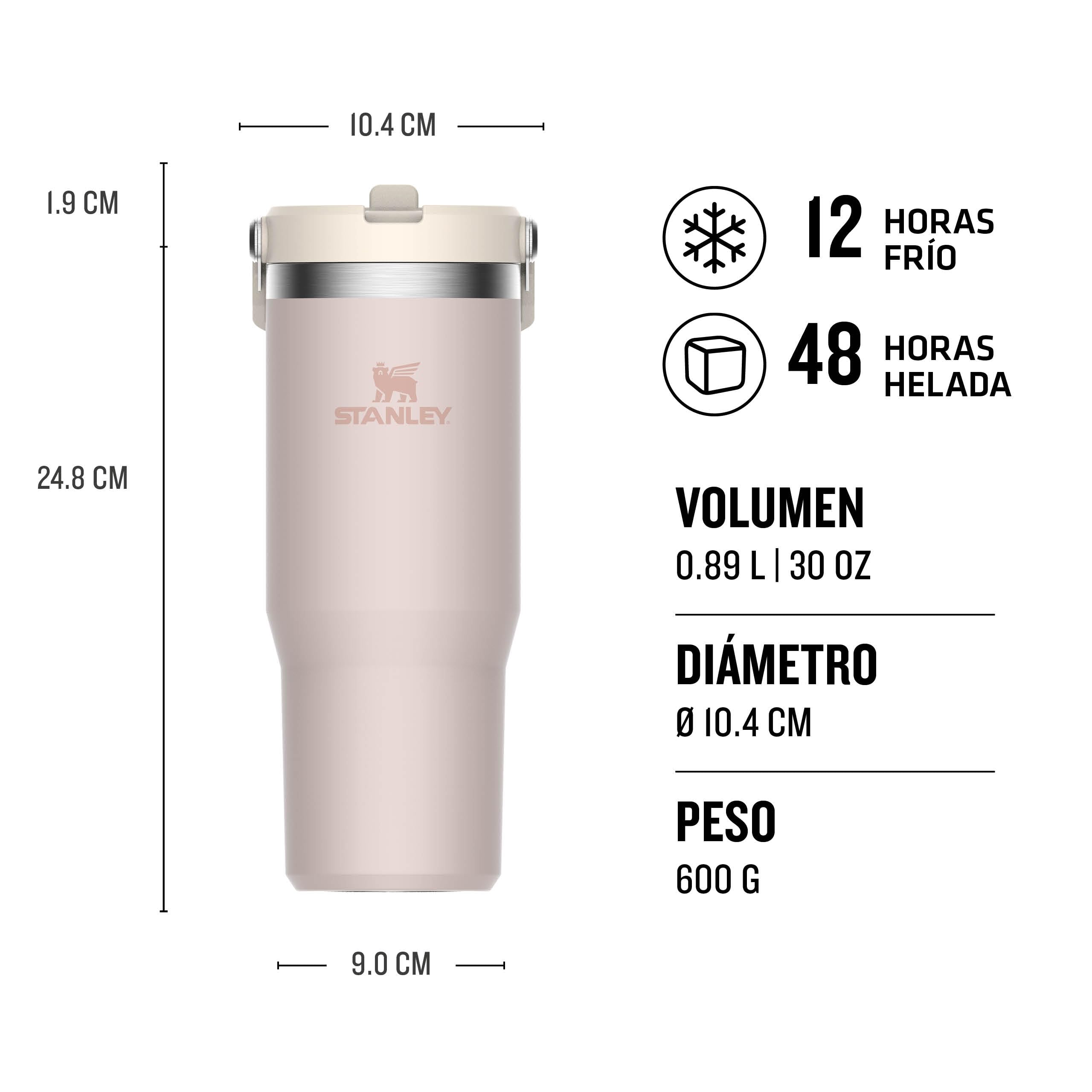 Stanley 1913 Flip Straw Botella Agua con Pajita 0.89L - Rose Quartz