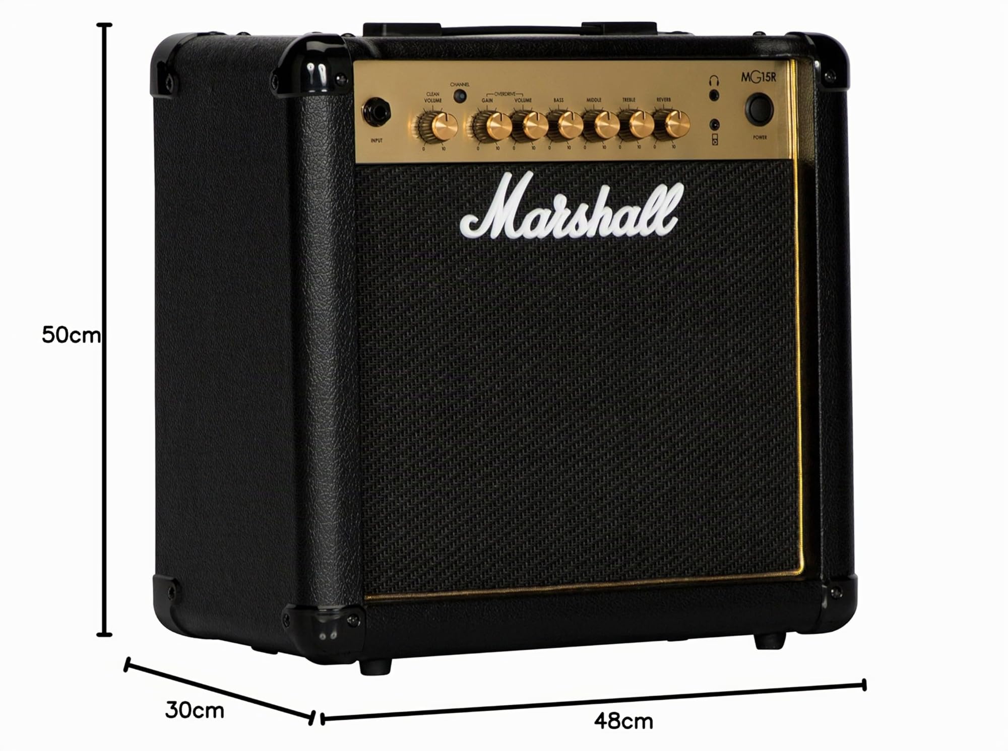 Marshall MG15GR Gitarren-Combo-Verstärker mit Reverb, Übungsverstärker geeignet für E-Gitarre – Schwarz und Gold