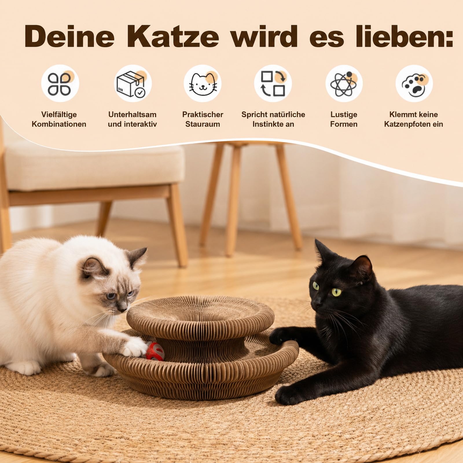 Reiteag Katzenwirbel Katzenliebling Für Große Katzen, Katzenwirbel Original, Strapazierfähiges Doppelseitiges Design Mit Glöckchen, Für Katzen Jeder Größe Geeignet