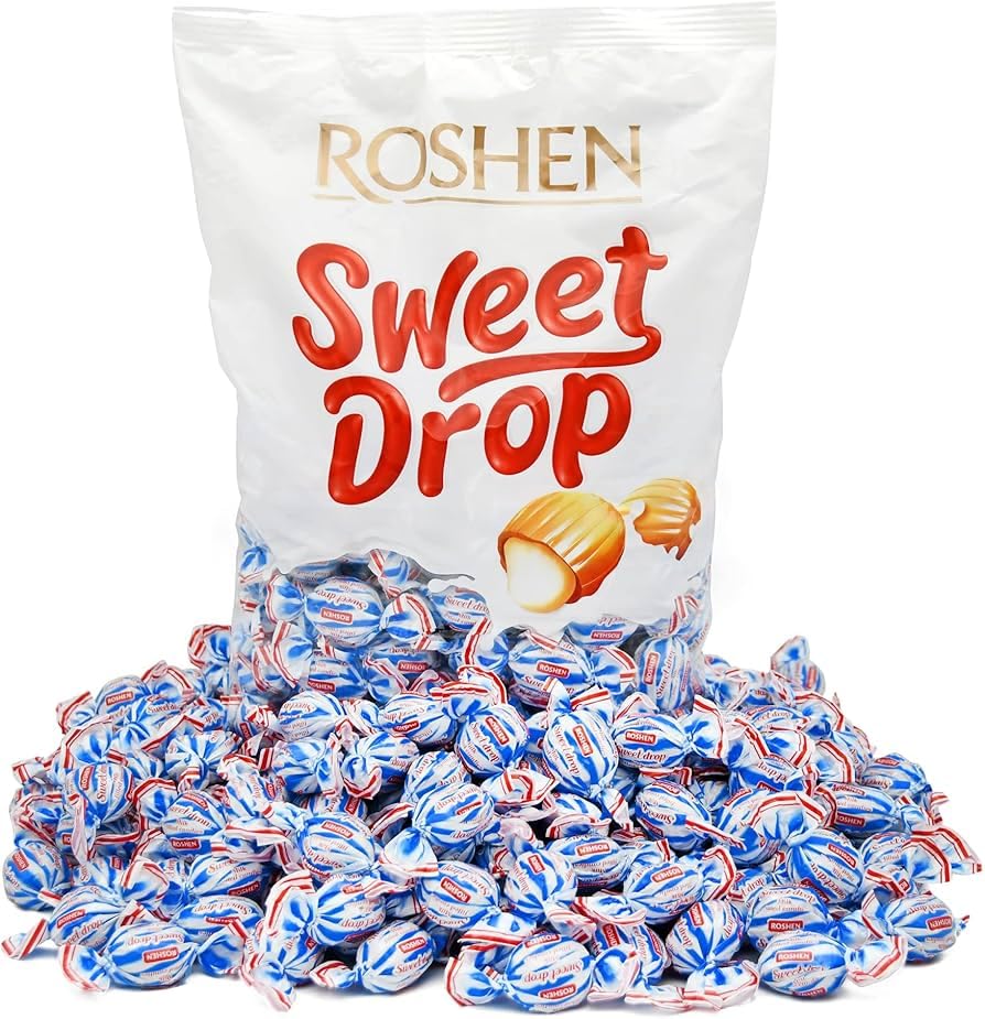 Roshen Sweet Drops, Caramelos con Relleno de Leche y Crema, 1KG, Dulces Surtidos
