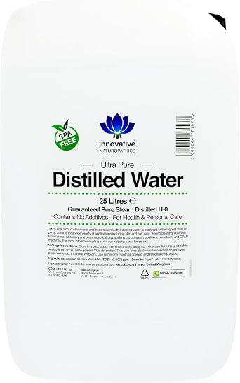 Distilled Water - Pure Steam Distilled H2O - 25 litres - BPA Free Container with 61mm Jerry Can Tap