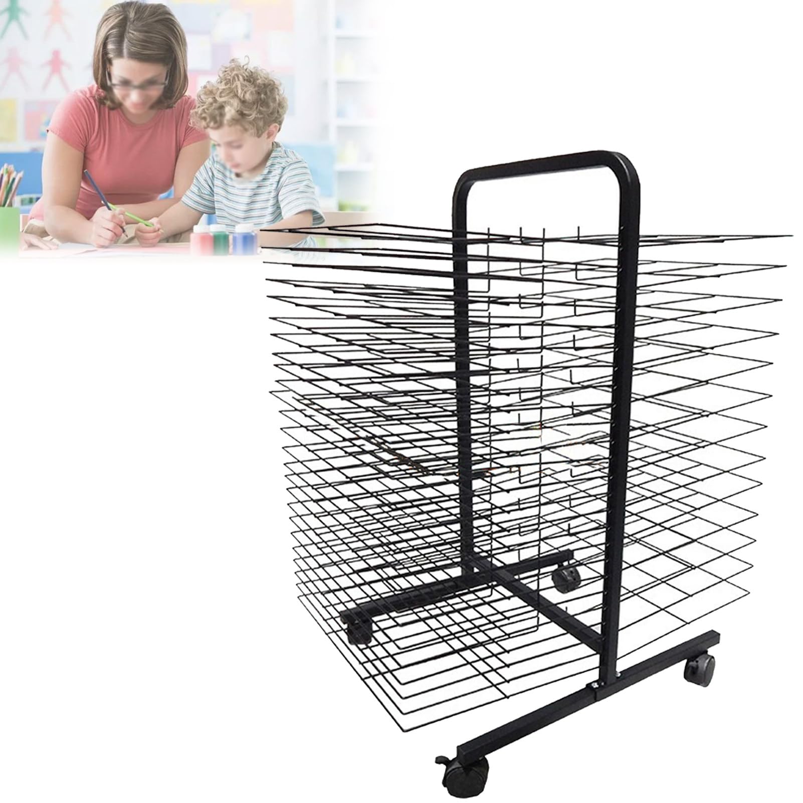 Aioneer Art Drying Rack for Classroom, Paint Drying Rack Art Shelves Metal, Removable Shelves, Stack Rack, for Painting, Drawings, and More,30Shelves