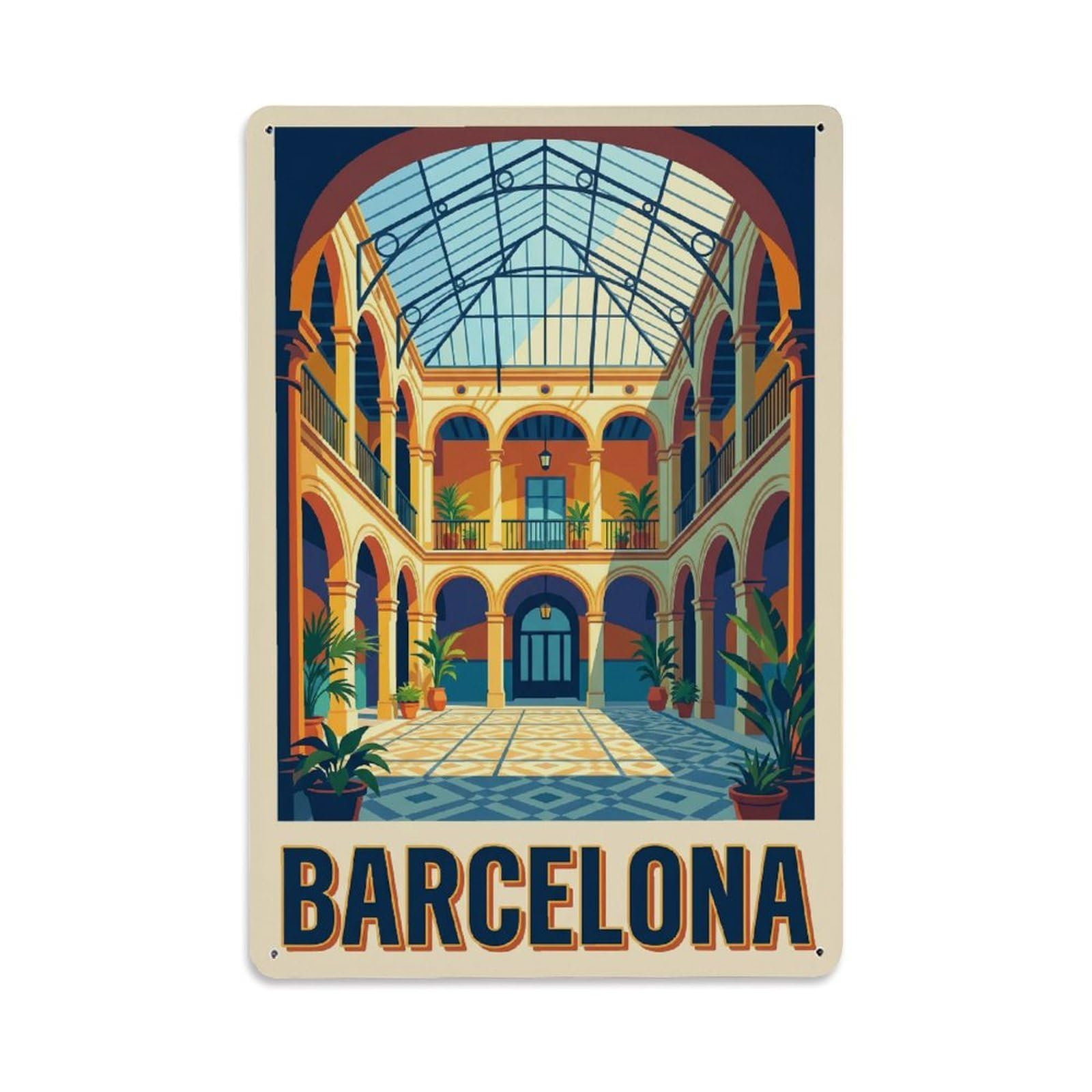 Vintage Travel Atrium Spain Sunlit Metal Tin Sign
