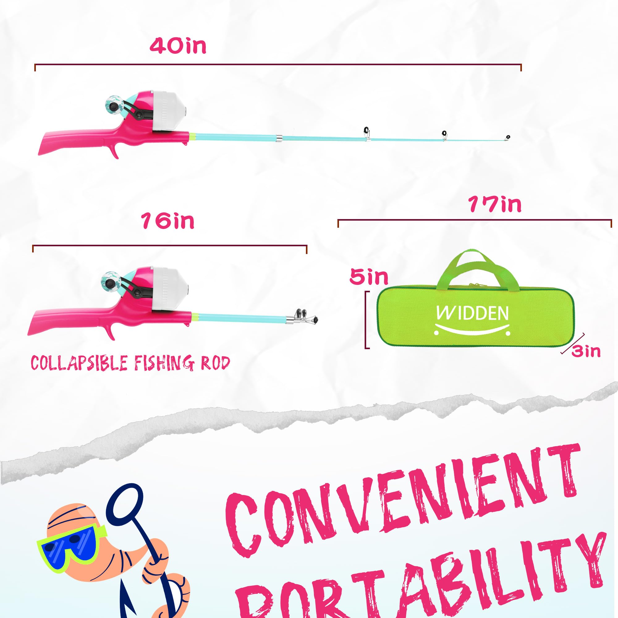 3 year old girl fishing pole WIDDEN Kids Pole, Portable Telescopic Fishing Rod, Toddler Collapsible Fishing Rod and Reel Combo with Tackle Box for Boy, Girl, Youth, Beginner, Over Years (Bubblegum Pink & Mint 2) Tool Tray/Holder Color:Light Blue fiberglass rod Series_Name_Safyre Top 10 baits from