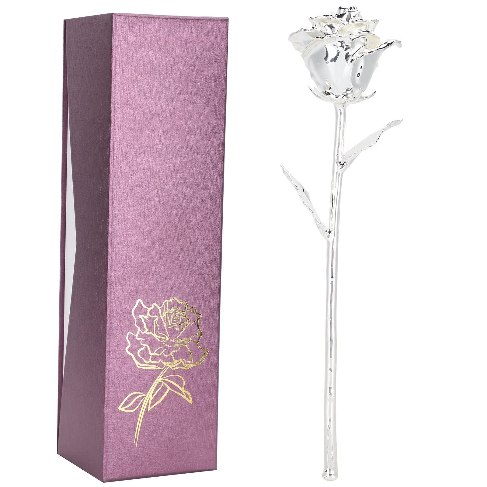 Haofy Collezione di Decorazioni di Fiori di Rosa Artificiali Reali 24K per la Festa della Mamma di Natale Tanabata (SILVER)