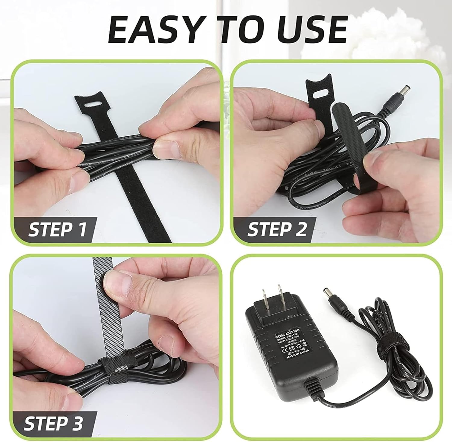 50PCS Reusable Cable Ties, Adjustable Black Cord Straps Wire Organizer Cord Wrap and Hook Loop Cable Management (6 Inches)