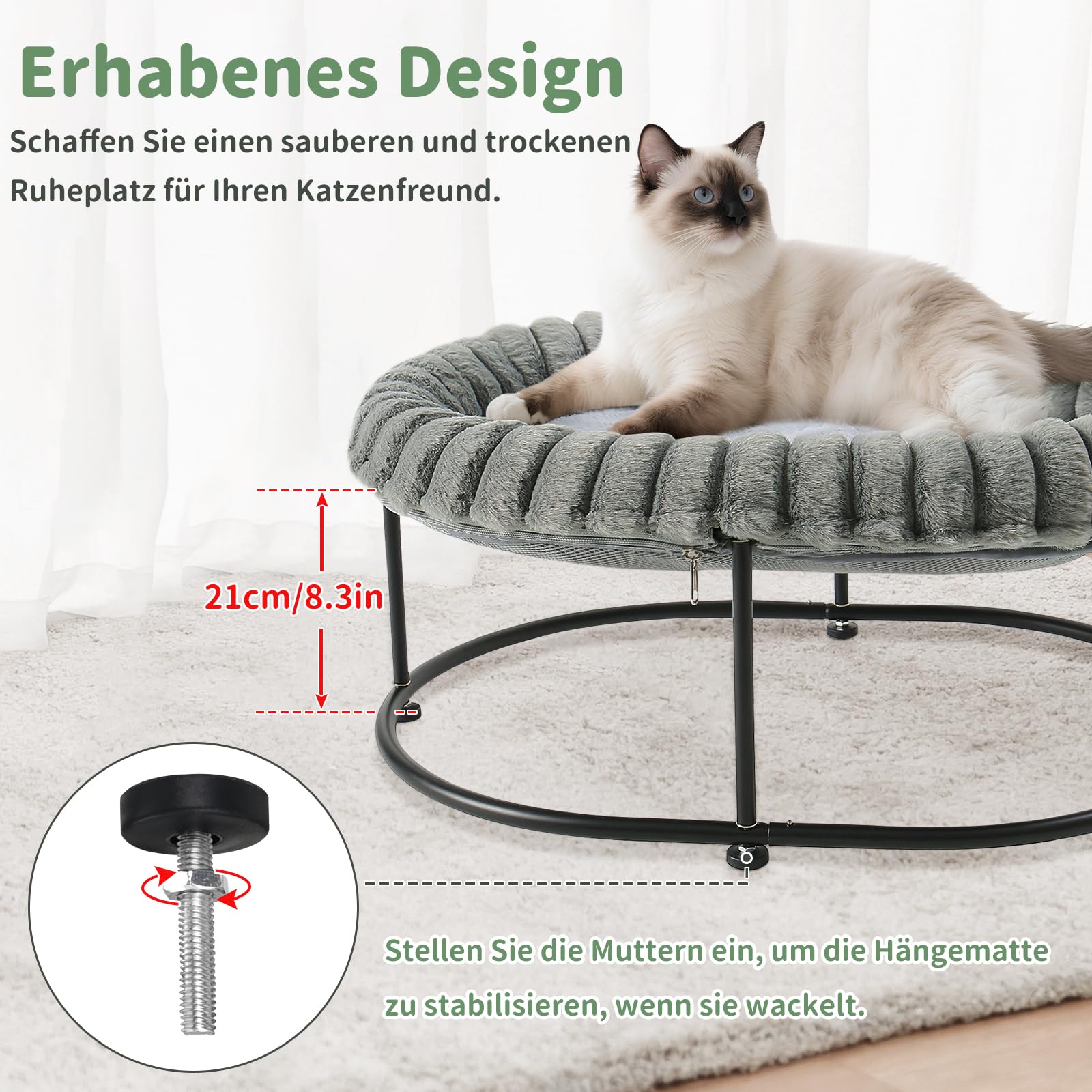GUUSII HOME Erhöhtes Katzenbett katzenhängematte für Große Katzen Bett Katzenliege Kätzchen Hängematte Katzensofa Hohes Welpenbett Couch mit Robust Metallrahmen Waschbares Kissen 58.5*43*21 cm (Grau)