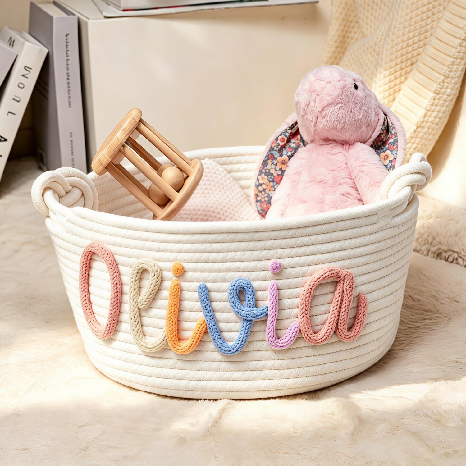 Custom Baby Name Gift Basket, Personalized Nursery Storage Caddy
