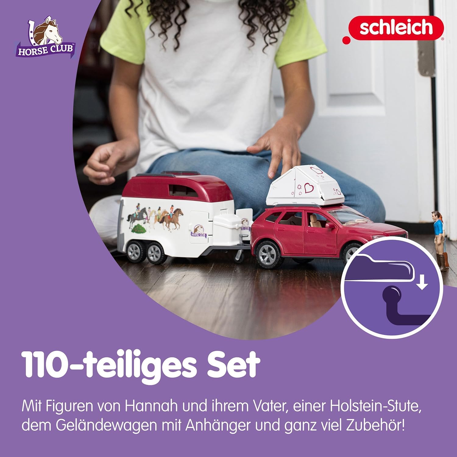 schleich HORSE CLUB | Abenteuer mit Auto und Pferdeanhänger 42535 | mit Hannah, Papa, Pferd und Zubehör | Geschenk für Mädchen und Jungen | Pferde Spielzeug für Kinder ab 5 Jahren | Set aus 110 Teilen