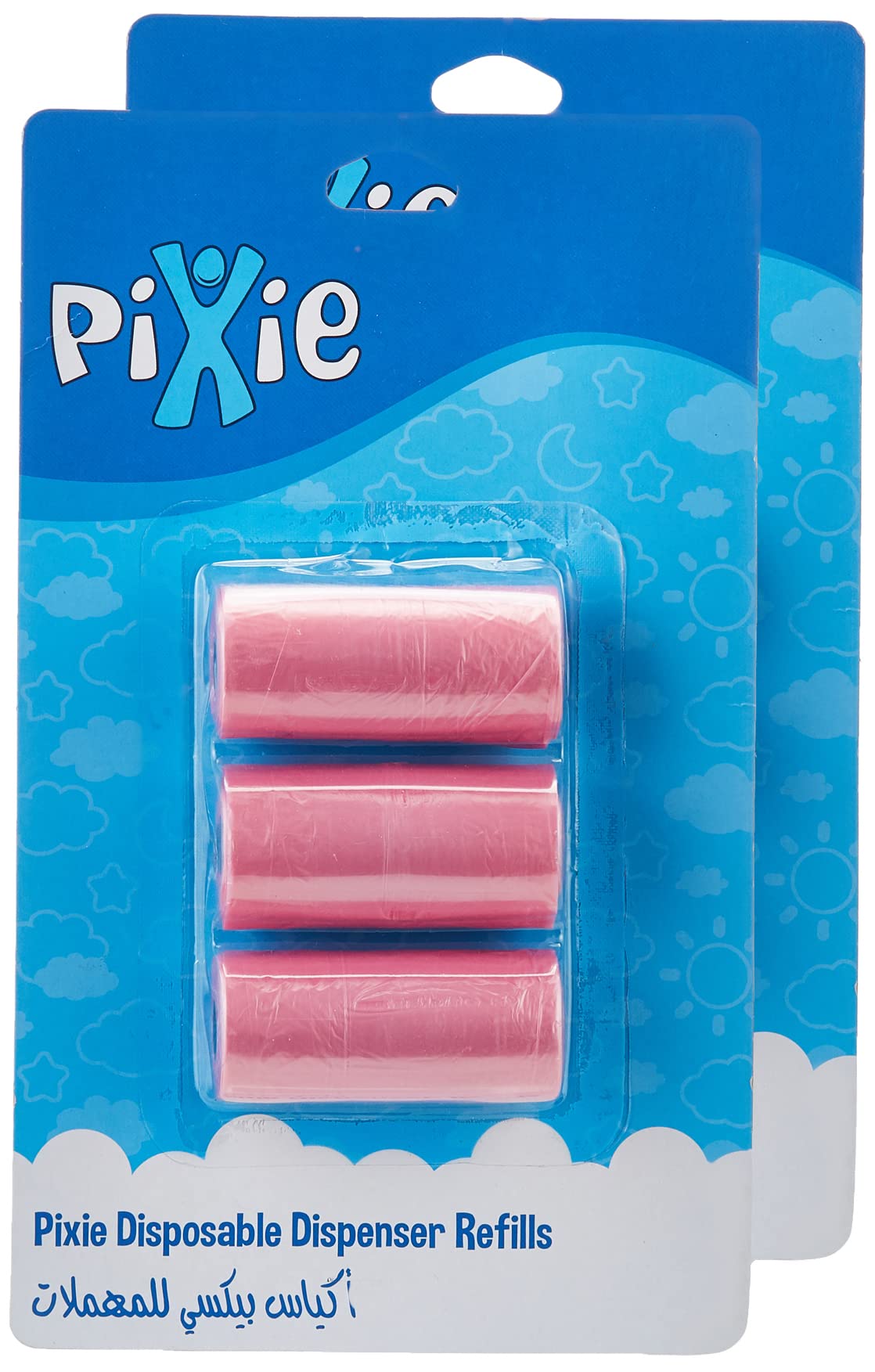Pixie Disposable Dispenser Refill - Pink Pack Of 2 (6 Rolls 120 Bags) Baby Nappy Bag, Pet Waste Bag, Scented Diaper Bag, Trash Bag, Garbage Bag, Colorful Plastic Bag, Poop Bag, Sacks