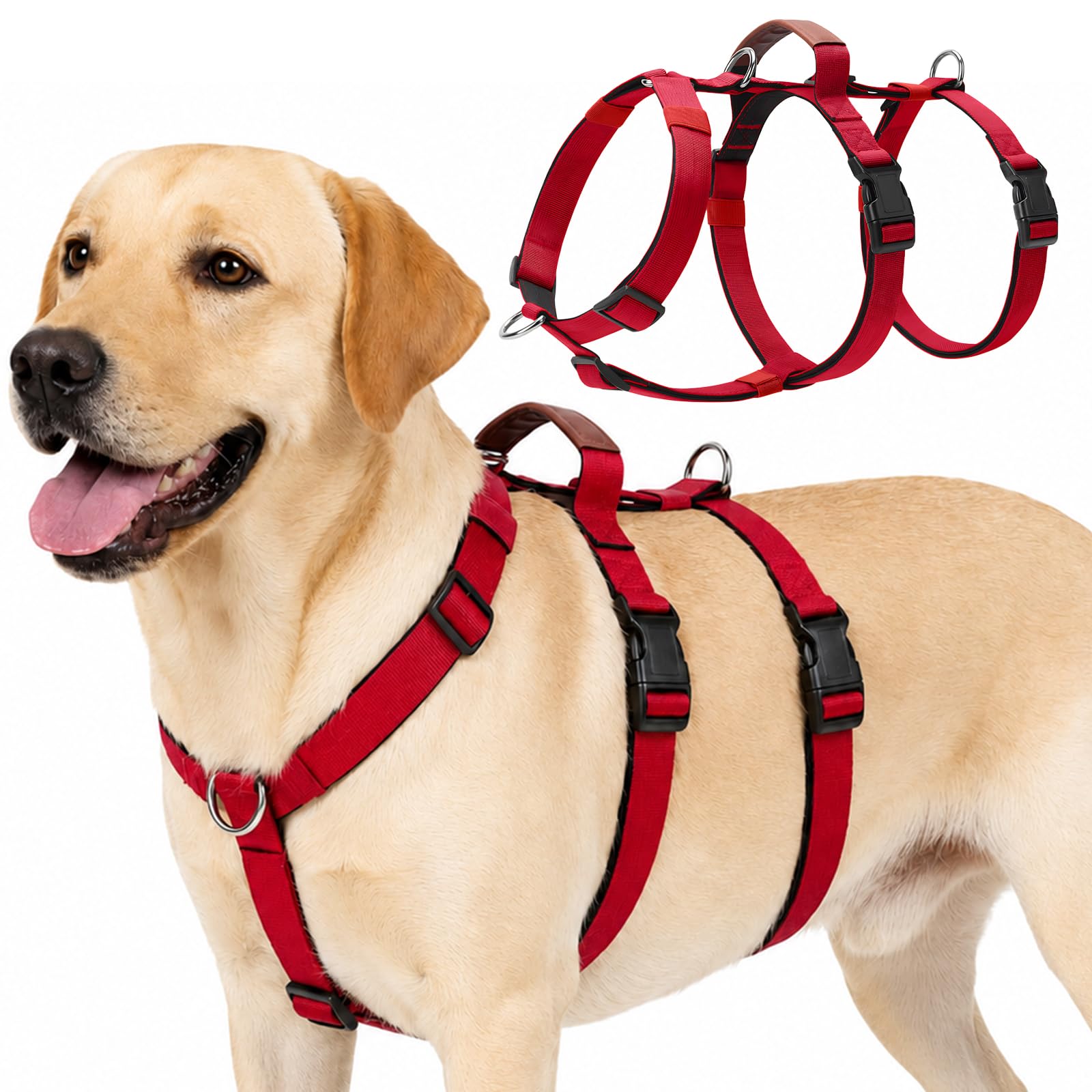 Olcyren Escape Proof Dog Harness for Medium Large Dogs, No Pull 3 Point Adjustable Dog Harness with Front Clip, Anti Pull Lightweight Breathable Pet Vest with Soft Padded Handle (Red, XL)