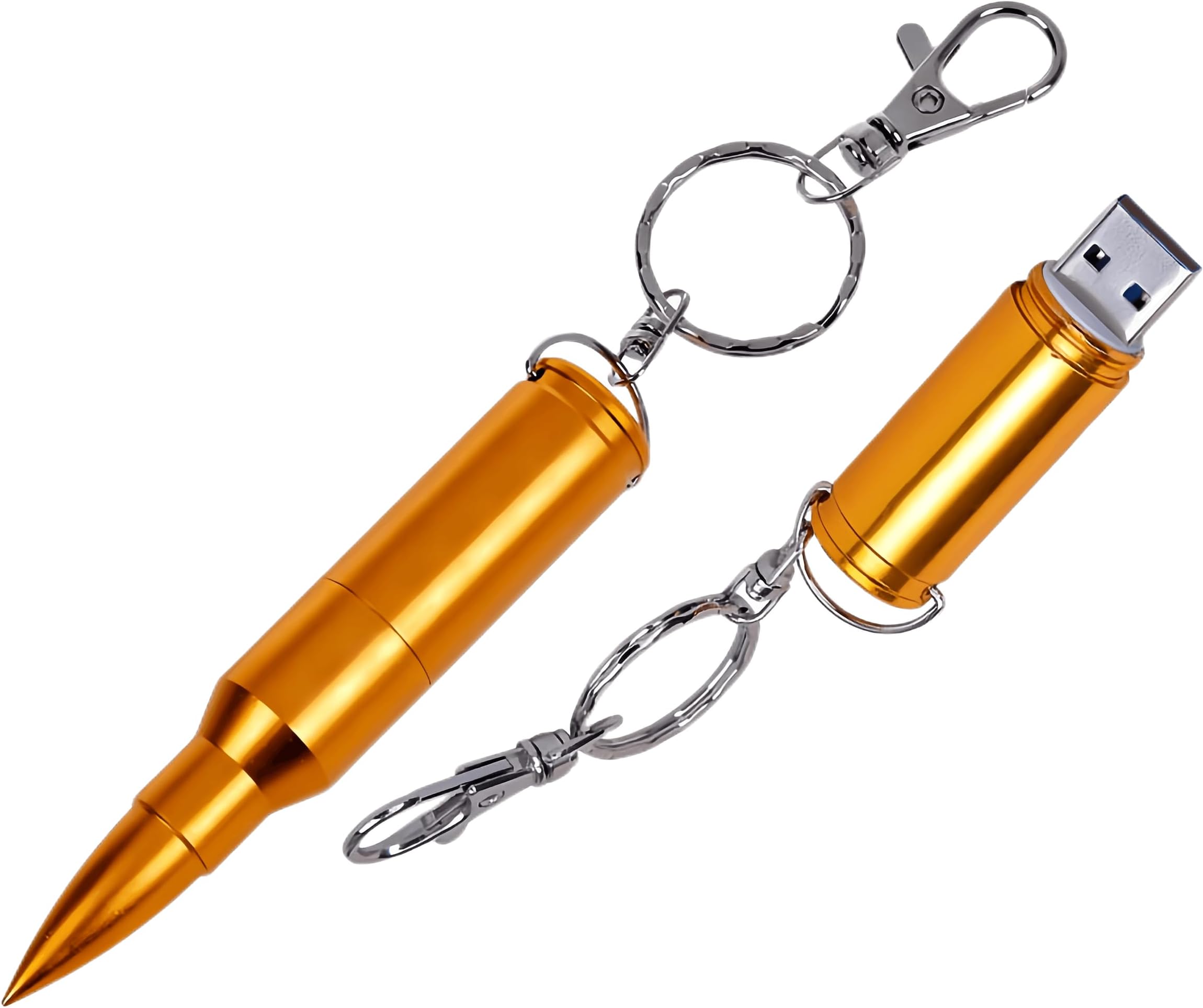 64GB Metal Shining Bullet USB Flash Drive Memory Stick with Keychain,Golden