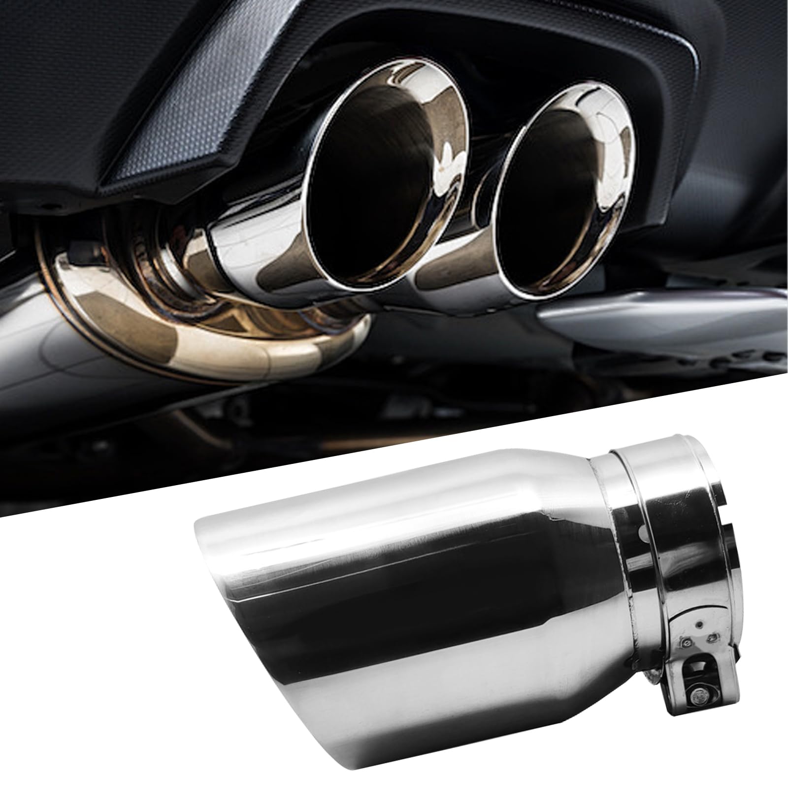 Puntas de Escape, Escape de Automóvil de Acero Inoxidable de 170 mm con Diseño Pulido de Doble Pared Tubo de Escape Cromado con Salida de Aire de 102 mm y Entrada de Aire de 63 mm (Plata, 2 Piezas)