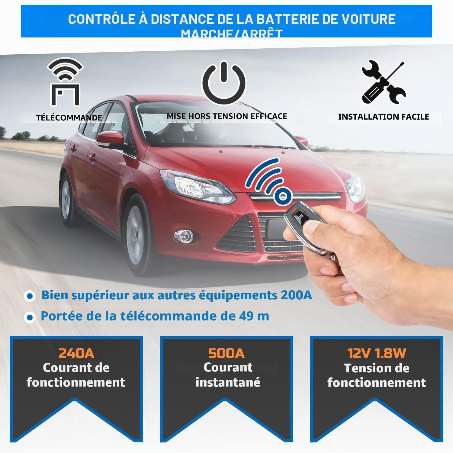 Sehawei Coupe Circuit Batterie pour Voiture, RV, ATV, Camion,Moto Bateau | 12V 240A, Coupe Circuit Voiture avec 2 Télécommandes, Interrupteur D'arrêt Automatique