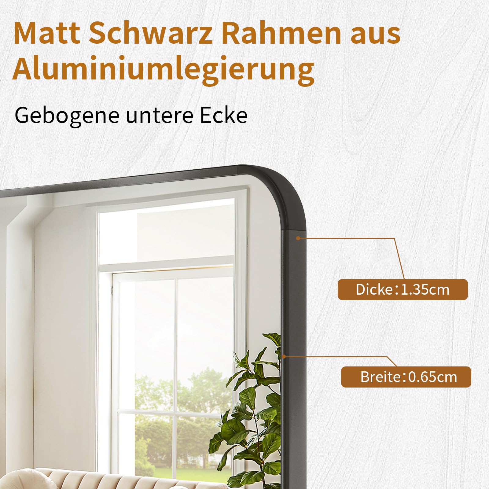 Koonmi Top gebogen hoeken, staande spiegel, 76 x 171 cm, full-body-spiegel, onbreekbaar, volledige lengte, modern, prachtig voor woonkamer, slaapkamer, hal, goud