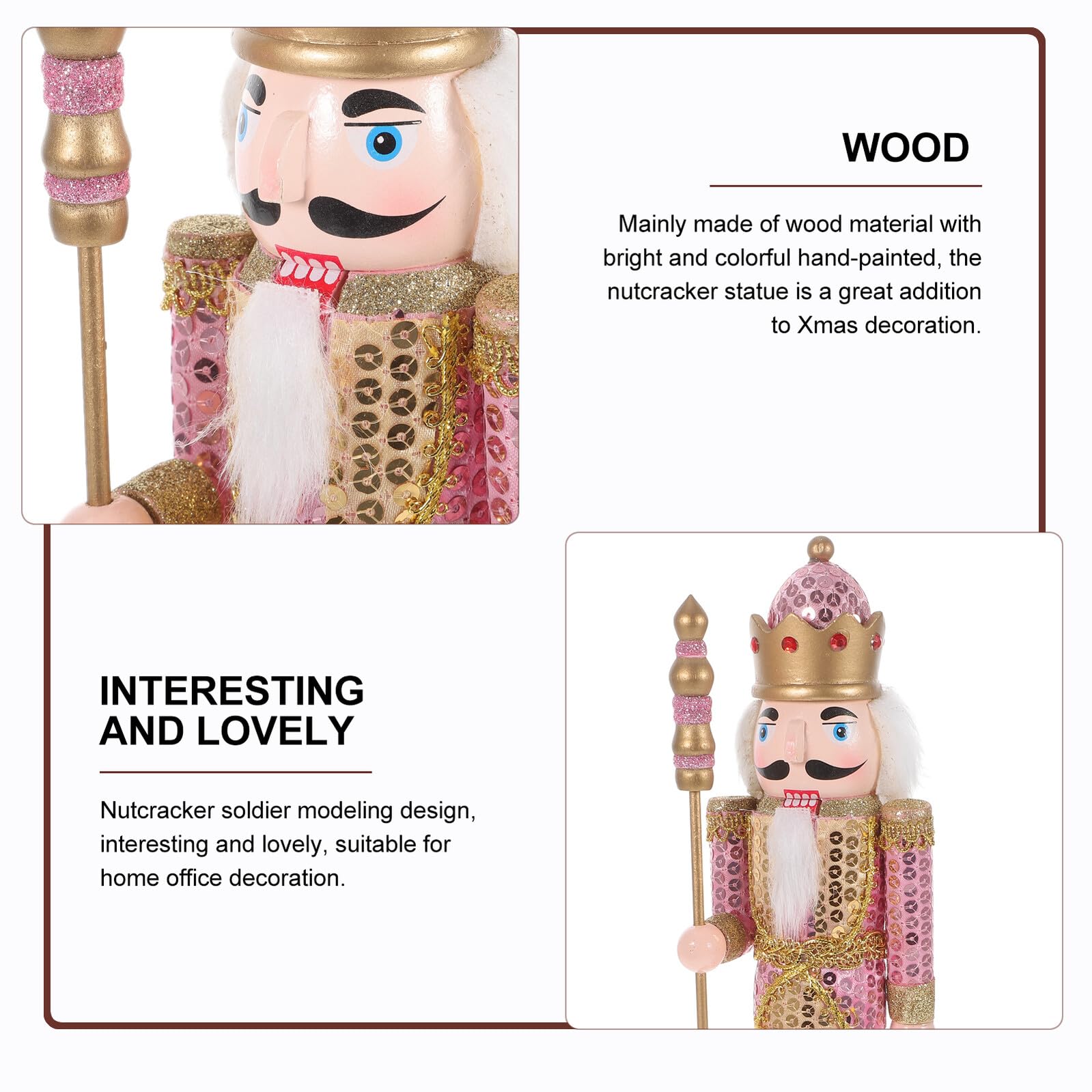 Toyvian Decorazione Natalizia Legno Rosa Soldatino Nutcracker Funzionante, Ornamento da Tavola per Festa di Natale su Davanzale o Stufa