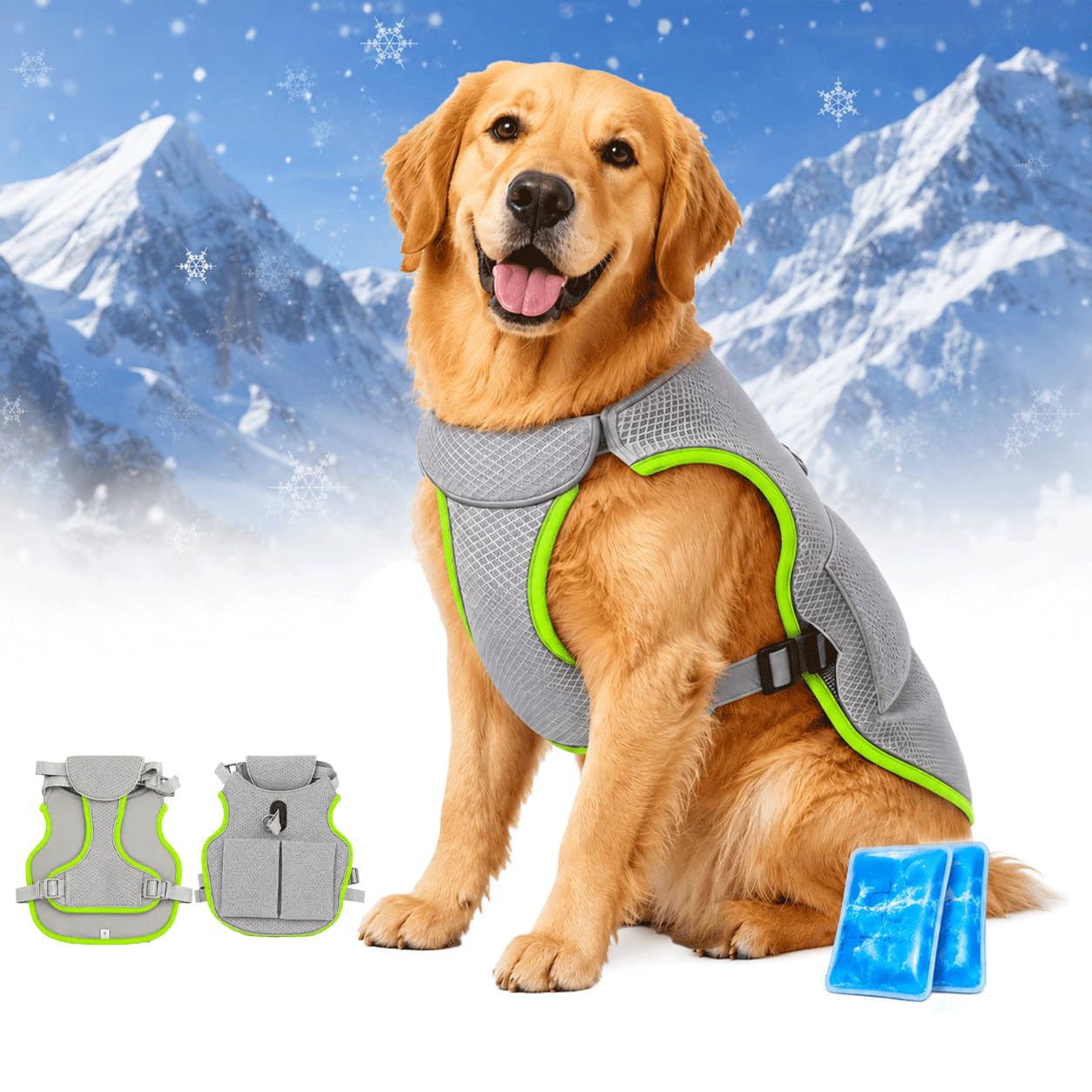 Pets Dog Cooling Vest, pet cooling vest for dogs, Adjustable Cool Vests for Dogs with Ice Packs for Summer Hot Weather Cooling Harness for Small Medium Large Dogs (Green, M)