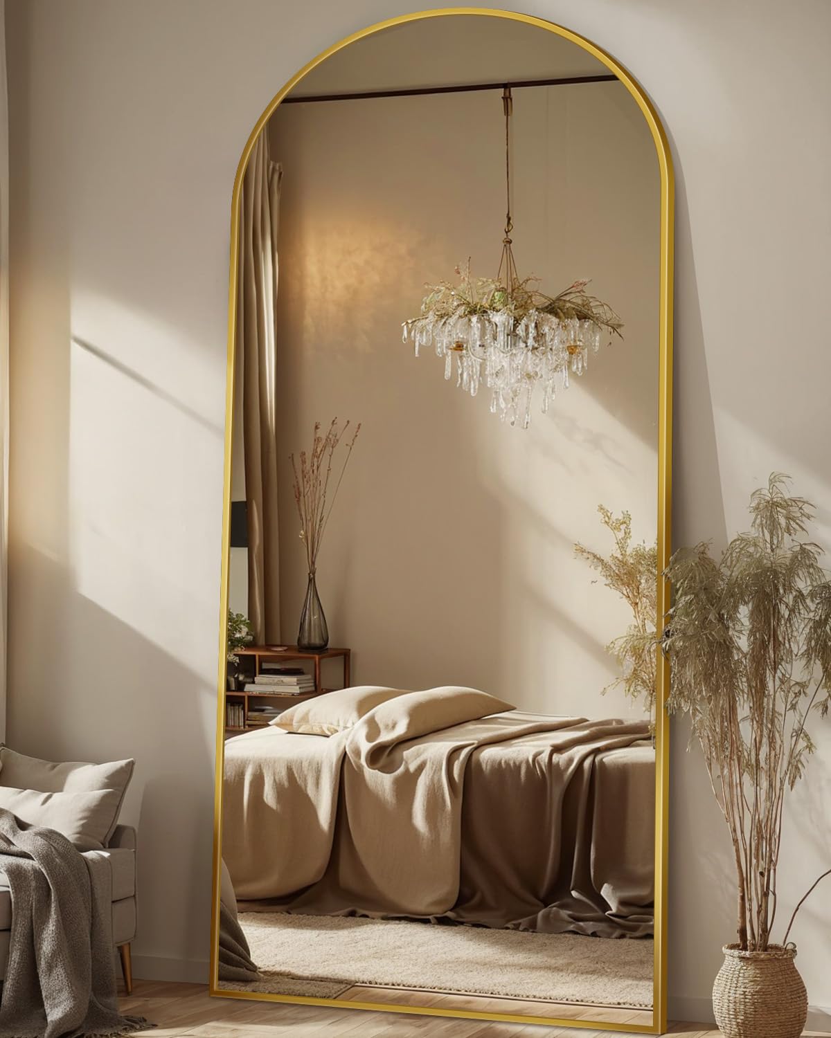 Full Length Mirror, 71"x28" Floor Mirror Freestanding, Oversized Floor Standing Mirror Full Body Mirror with Stand for Bedroom, Hanging Mounted Mirror for Living Room Cloakroom, Gold
