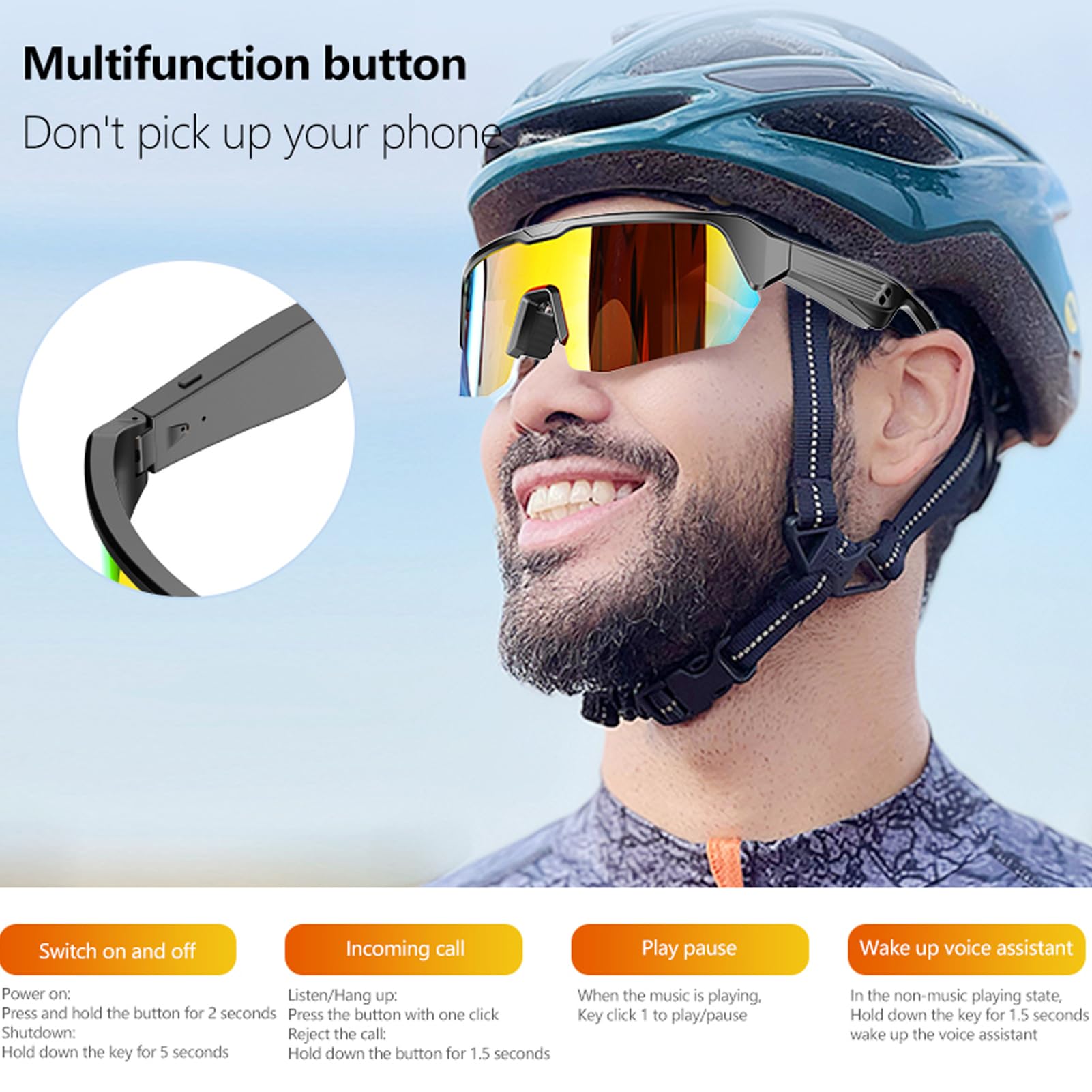 Fockety Gafas de Sol Deportivas Inteligentes, Gafas de Ciclismo Bluetooth con Lentes Polarizadas, Parlantes de Música de Oído Abierto, Asistente de Sonido y Micrófonos Integrados (Multicolor)