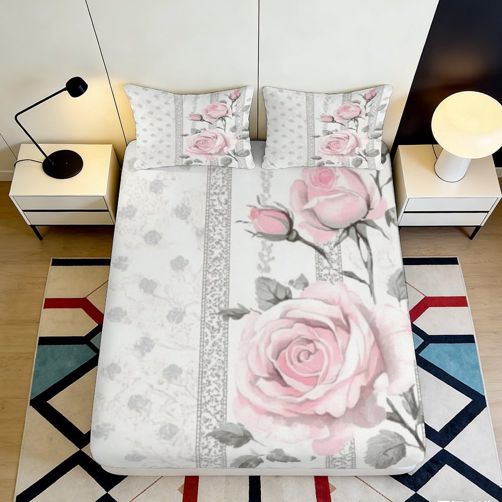 Pnayamiorkfel Style-2 3D Printed Pink Rose Blossom Fitted Sheet Microfiber Floral Bed Cover For Bedroom Guest Room Dustproof Easy Care 90X200x25cm