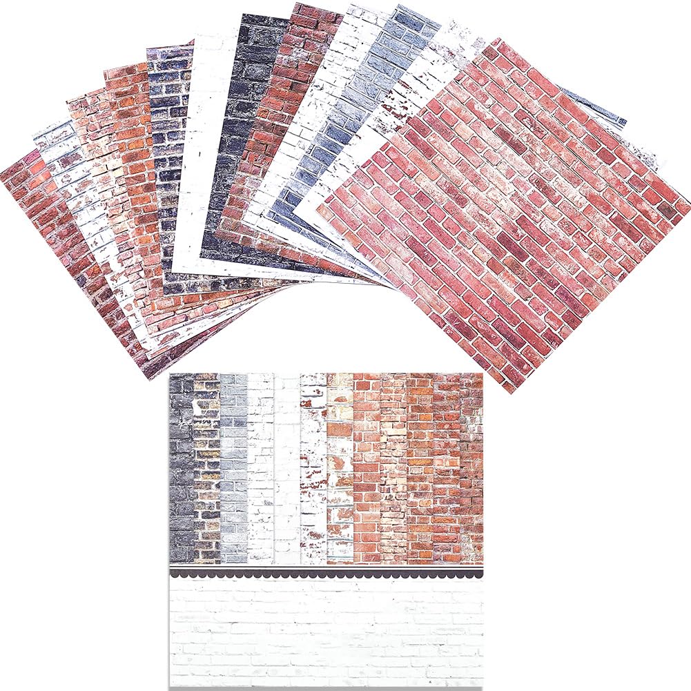 GORGECRAFT 24 Sheets 12 Styles Brick Scrapbook Paper Pad 15.2x15.2cm Single-Sided Decorative Decoupage Cardstock Paper Background Supplies for Journaling Planners Card Making Photo Album Origami