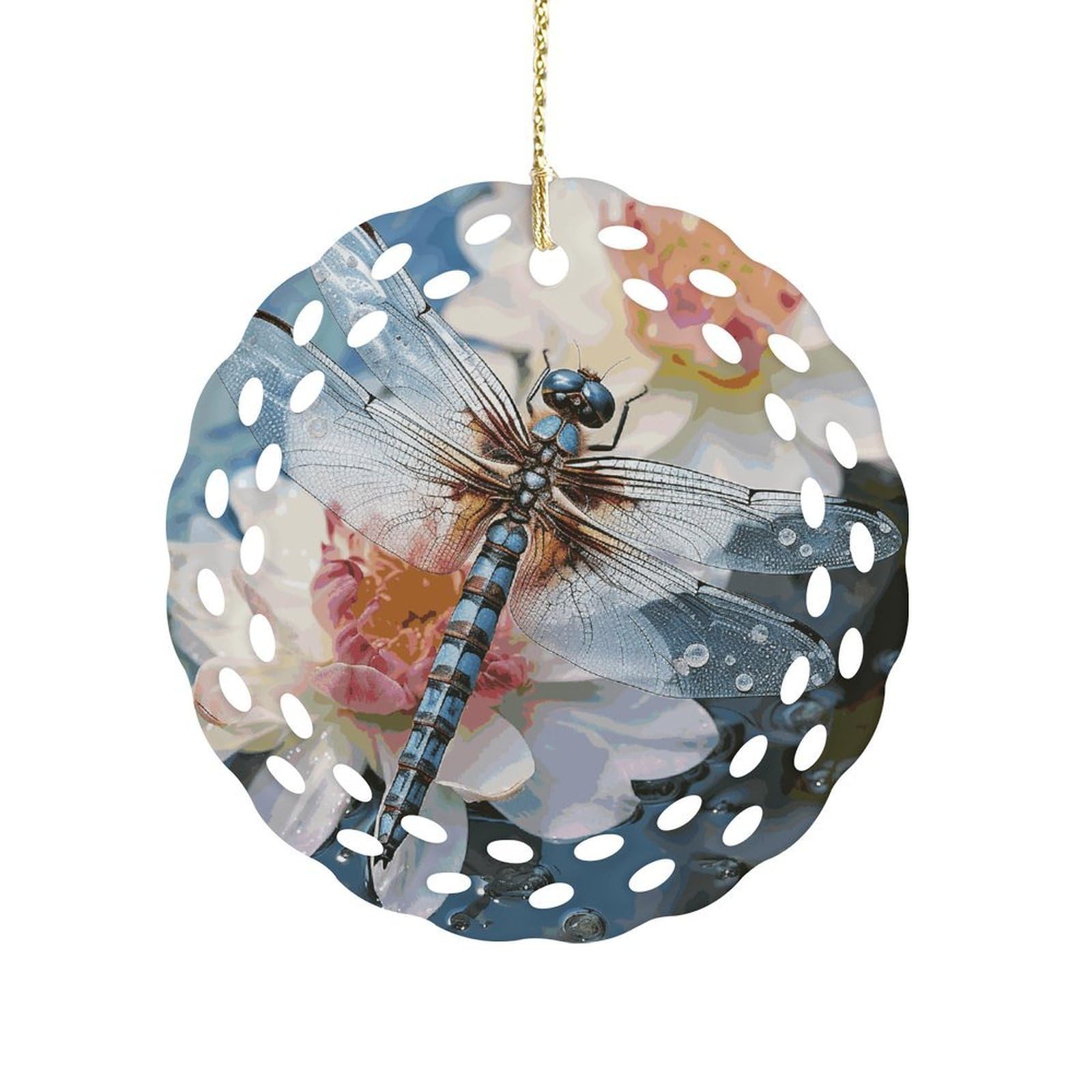 Fodpand Women's Style Dragonfly Lotus Ceramic Ornament For Home Decor 3.2" Round Tree Decoration Christmas Ornaments For Men Double-Sided Design