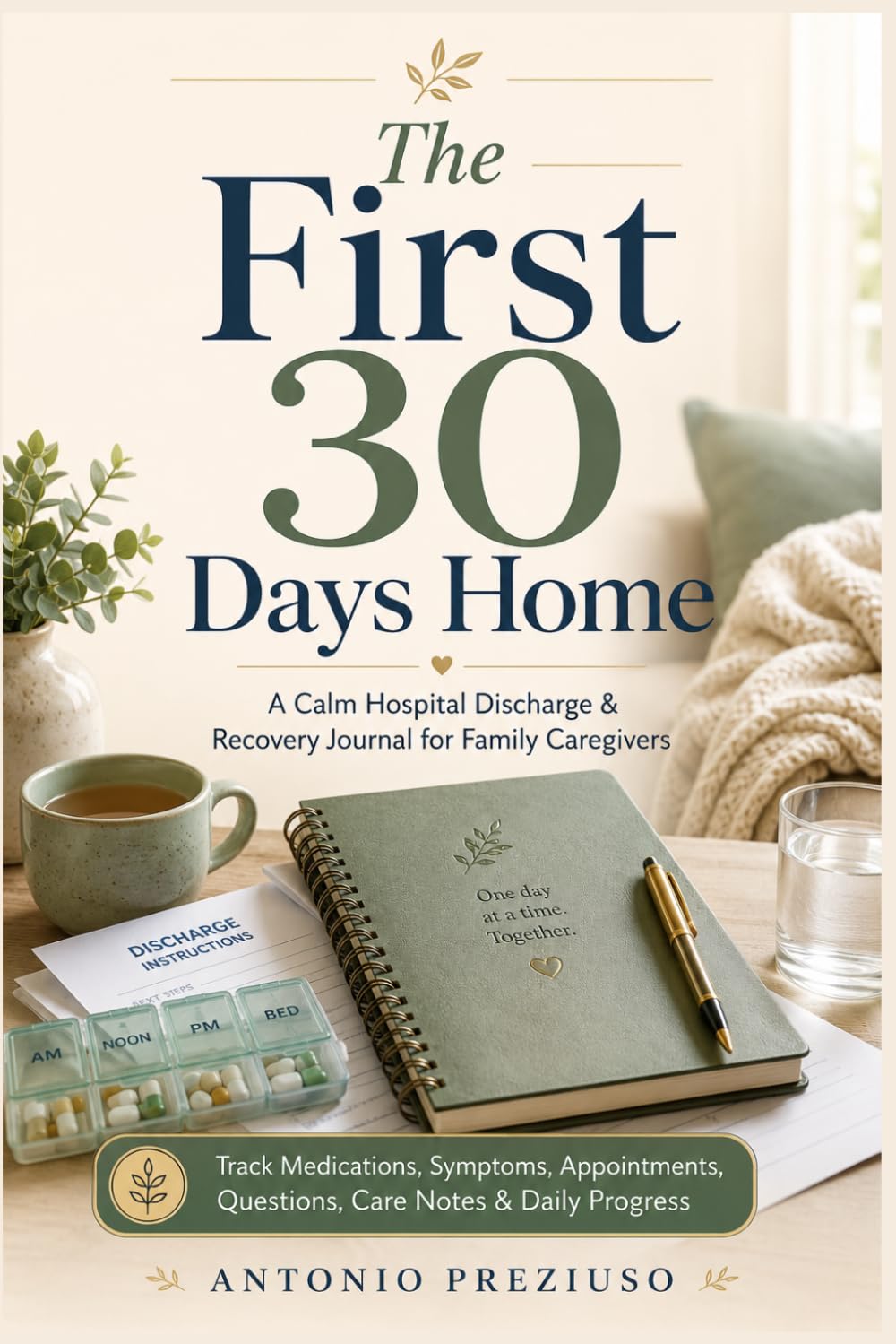 The First 30 Days Home: A Calm Hospital Discharge & Recovery Journal for Family Caregivers — Track Medications, Symptoms, Appointments, Questions, Care Notes & Daily Progress