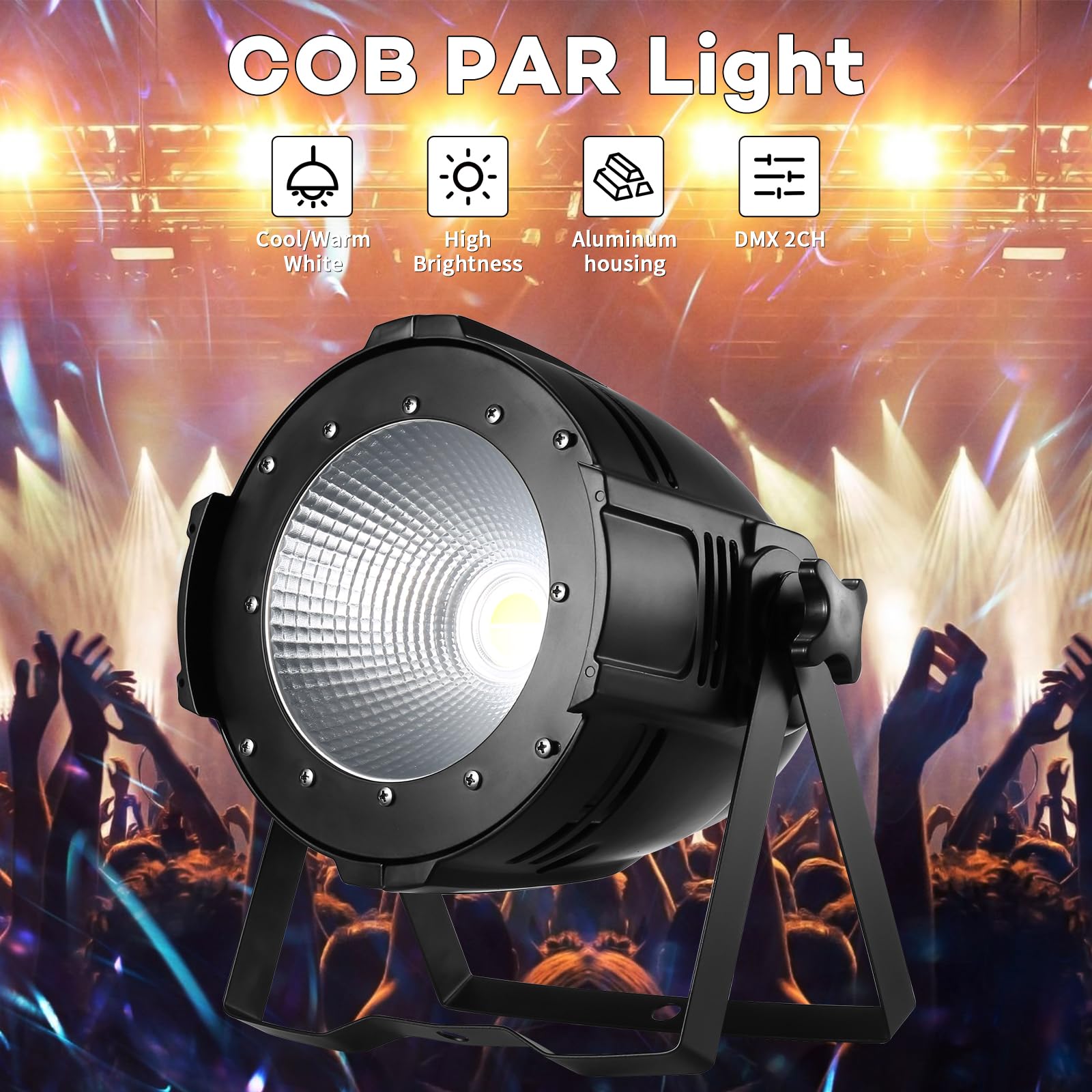 2PCS 100W COB Par LED Luce da Palcoscenico Bianco Freddo/Caldo, Luci Palco Par LED con DMX512 Master-Slave, Faretto stroboscopico per Fotografia, Chiesa, Compleanno, Matrimonio, DJ, Discoteca