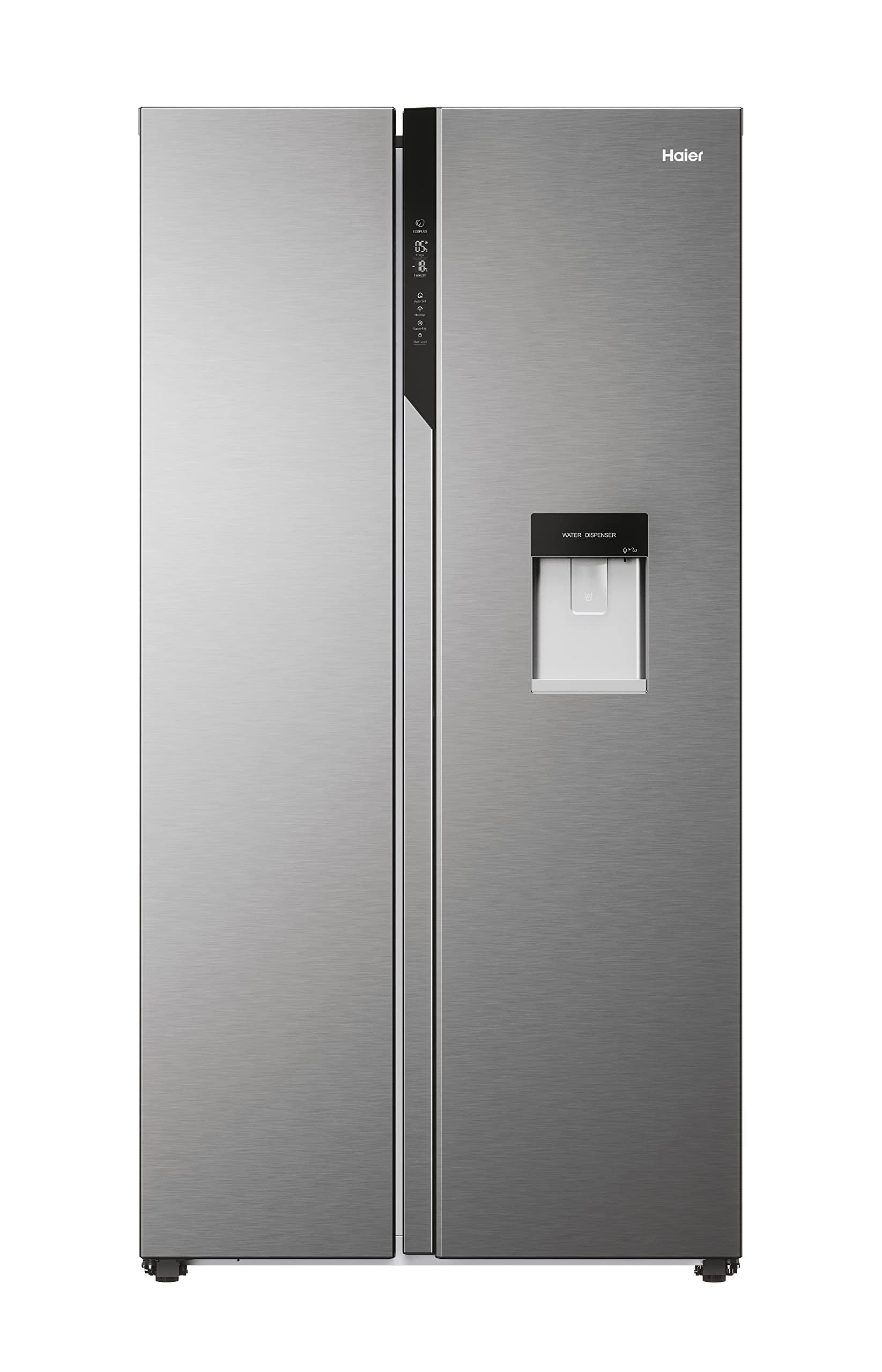 Haier SBS 90 Series 5 HSR5918DWMP - Frigorífico Side by Side, con Dispensador de Agua, Apertura puertas 90 grados, Motor Inverter, Total No Frost, Ancho 90cm, Capacidad XXL 521L, Iluminación LED, Inox