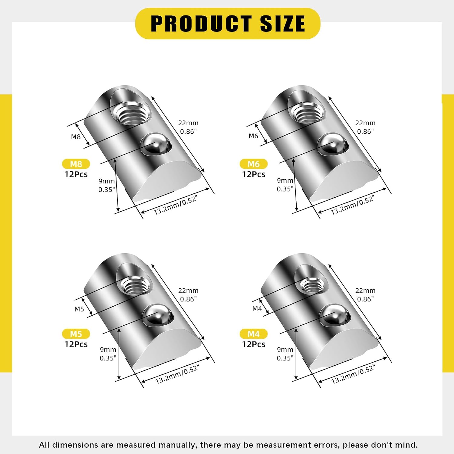 48Pcs 4040 Series M4 M5 M6 M8 Roll in Spring T Nuts, Roll in T Nuts with Ball Spring, Carbon Steel Half Round T Slot Nut Ball Loaded Elastic T Nut for 40 Series Aluminum Extrusion Profile