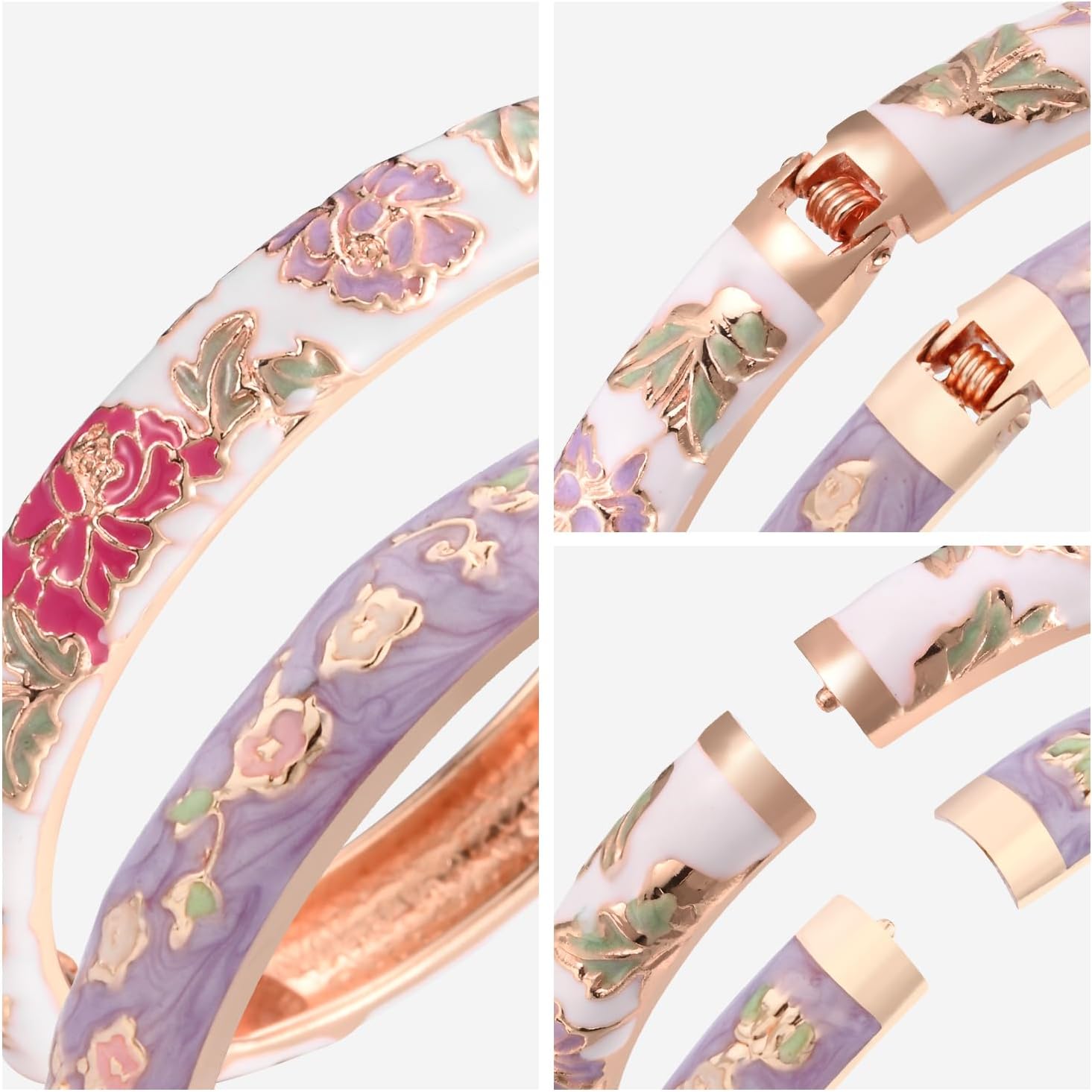 UJOY Fashion Cloisonne Bracelets Set Plated Enameled Jewelry Spring Hinged Metal Cuff Bangles Gift Box Packed - Image 4