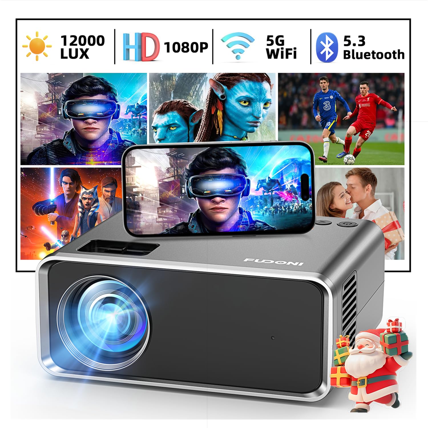 FUDONI Projector with WiFi and Bluetooth