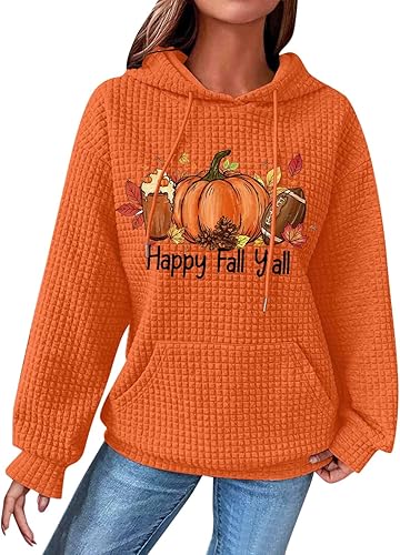 COTECRAM Sudaderas con capucha para mujer, talla grande, de manga larga, con bolsillo, casual, cuello redondo, gráfico, sudaderas, Naranja