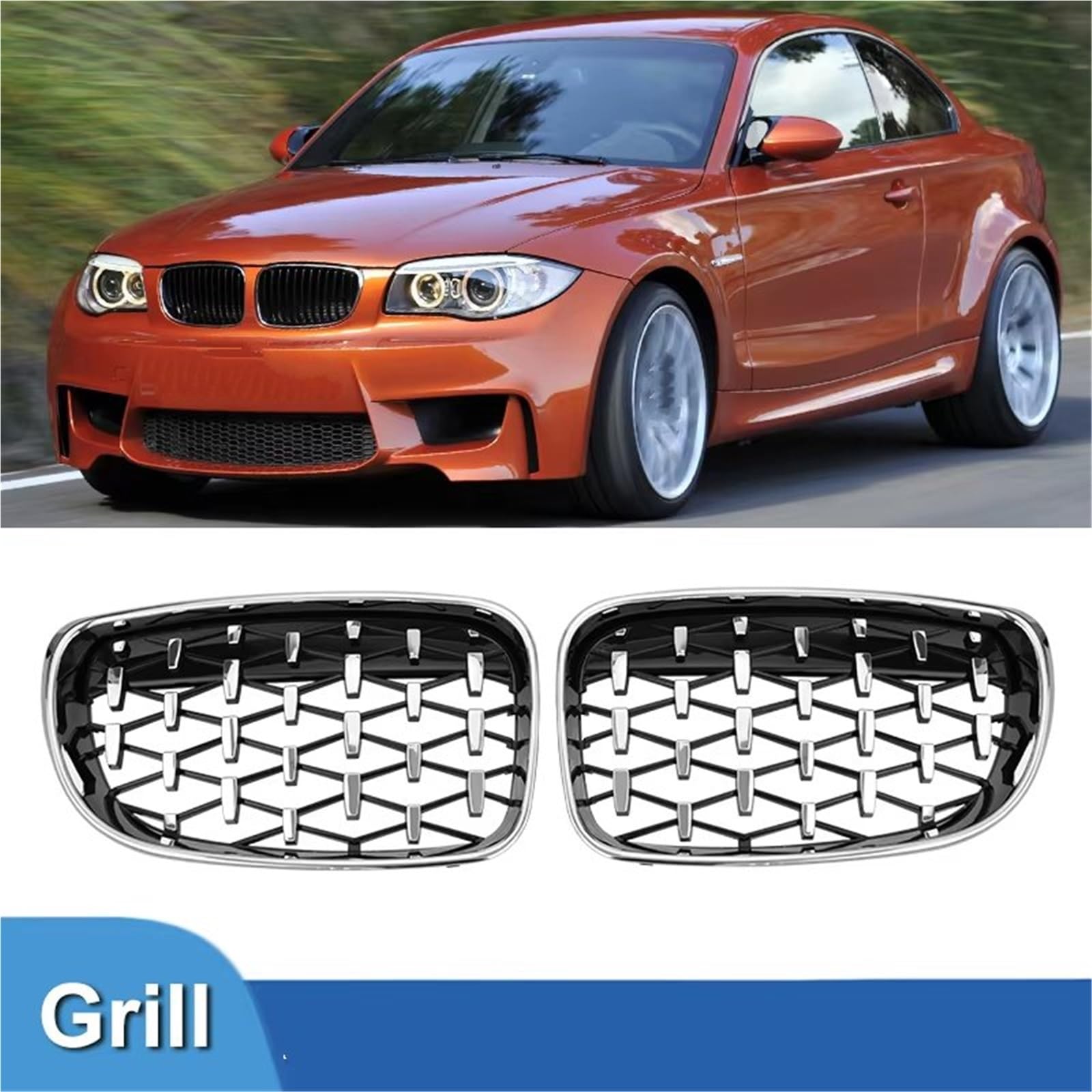 Griglia Anteriore Per BMW Serie 1 E81 E82 E87 E88 128I 130I 135I 2007-2011 Auto Griglia Rene Anteriore Paraurti Griglie Racing Griglia Principale(Nero)