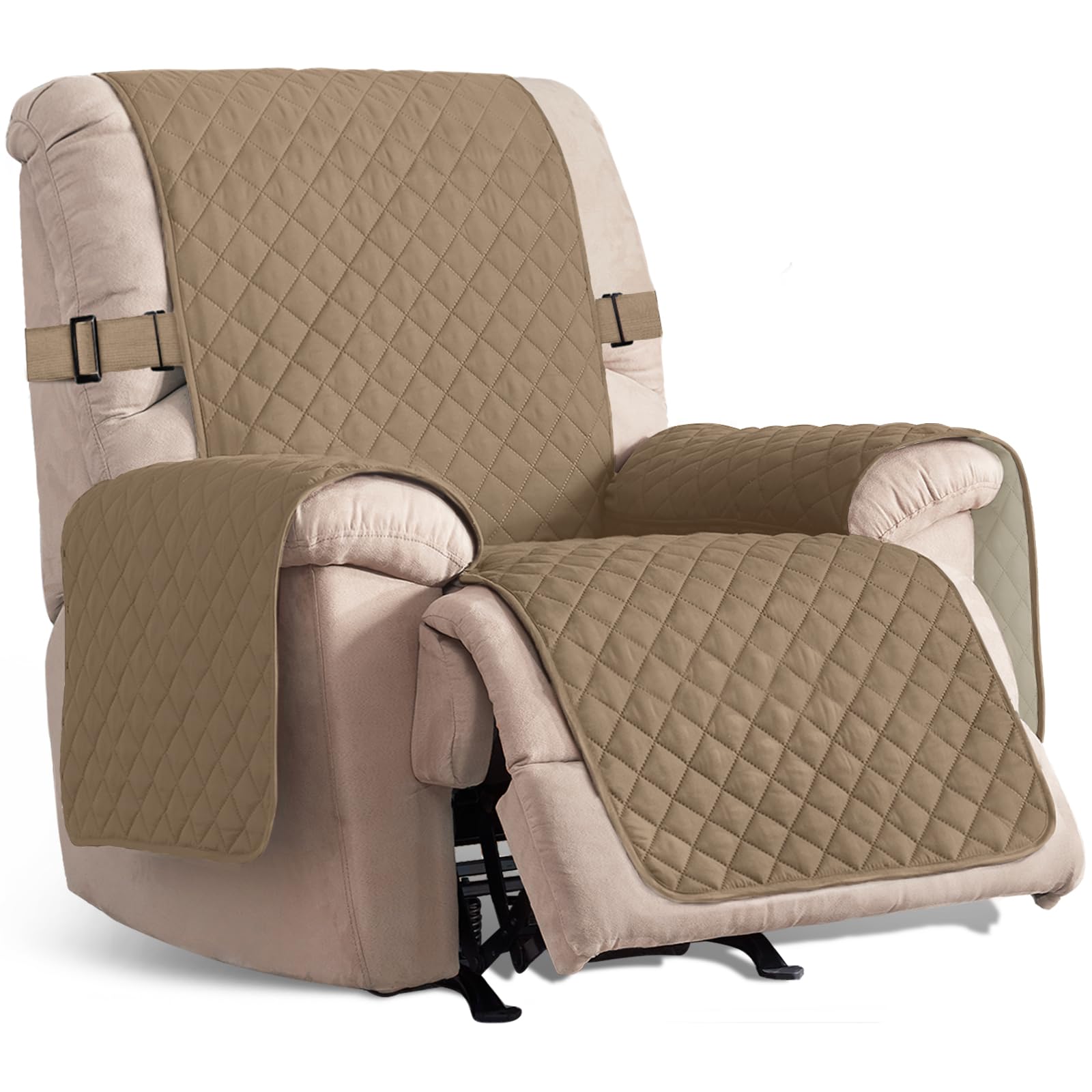 HOMERILLA Reversible Recliner Chair Cover - Washable, Adjustable Straps, Large Size Protector for Kids, Pets (30", Taupe/Ivory)