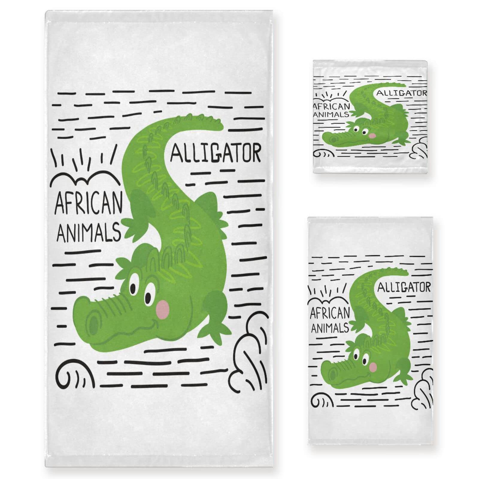 Dibujos Animados De Cocodrilo Animal Africano Juego de Toallas Para Baño Playa 100% Algodón de Piscina Toalla (1 Toalla de Baño y 1 Toalla de Mano y 1 Paño de Lavado)Para Nadar Hotel Niñas Niños Niños
