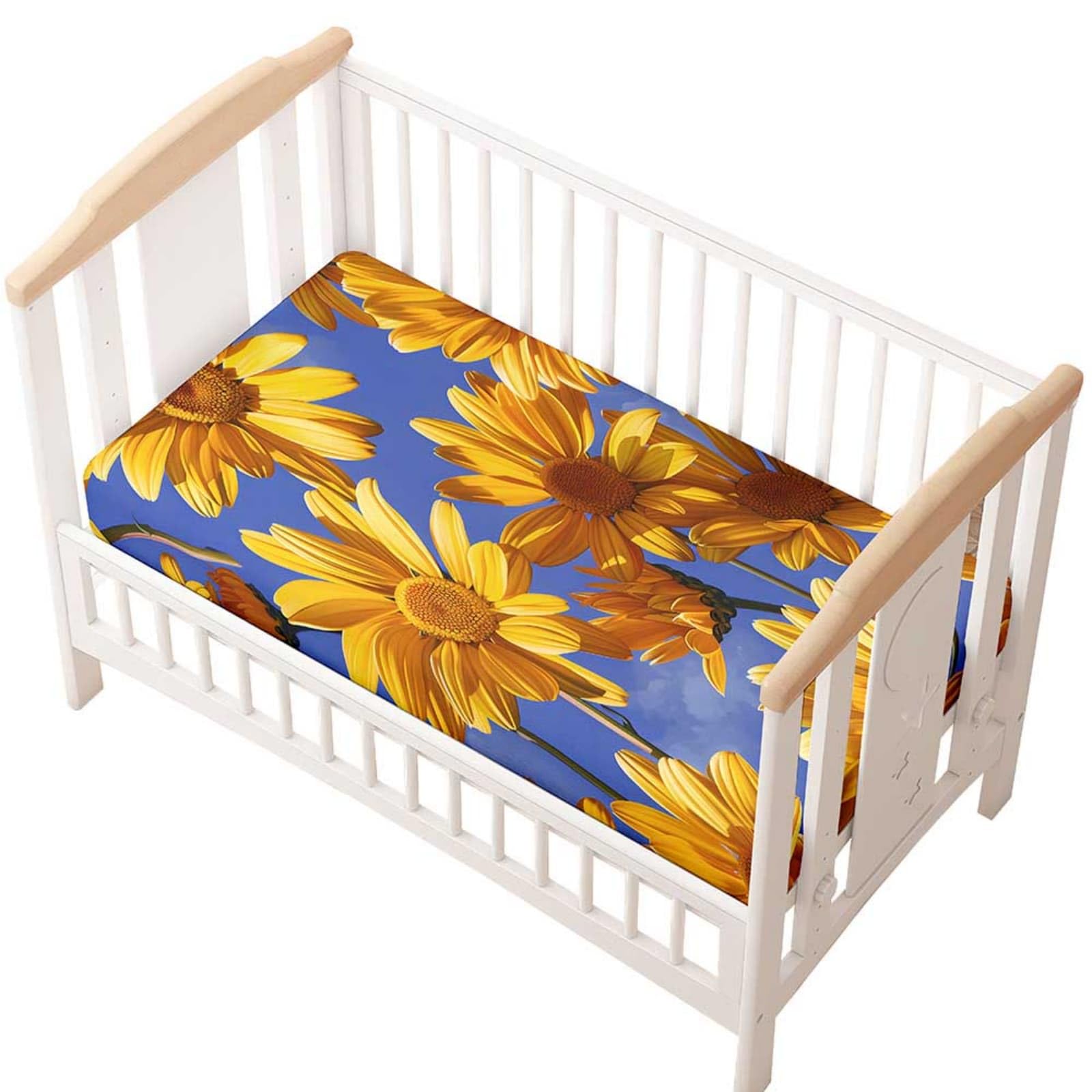 Odot Cot Bed Fitted Sheet, Moses Basket Fitted Sheet 3D Daisy Print Soft Microfibre Crib Bedsheets Bassinet Bedsheet Mattress Protector for Kids Boy Girl (Yellow Flower A,75x30cm)
