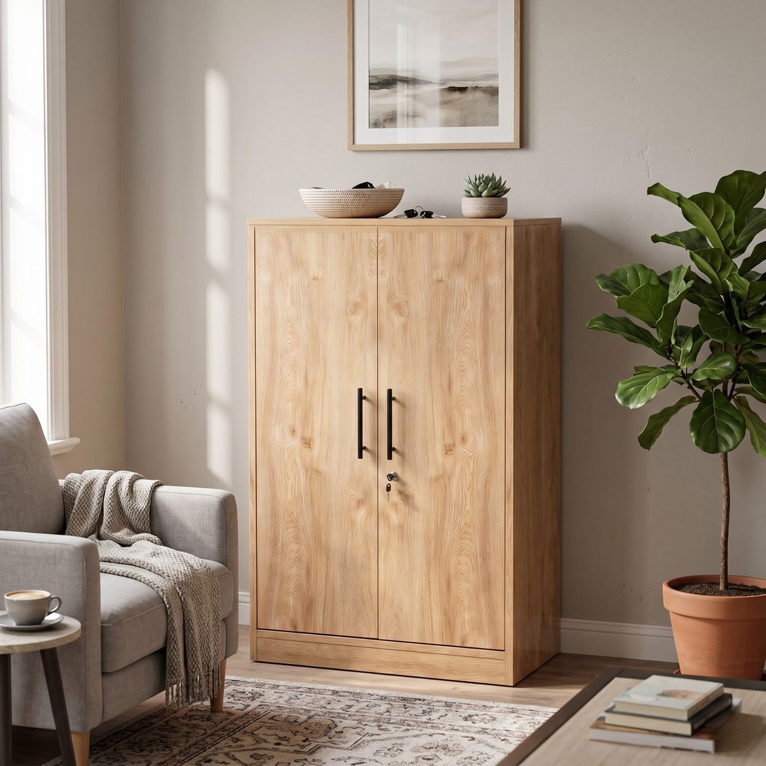 FFO Wooden 2 Door File Storage Cabinet for Office & Home | Multi-Purpose Cupboard with Shelves for Files, Books, Printer & Documents | Wooden Almirah Organizer with Handles | Oak Finish DIY.-image-23
