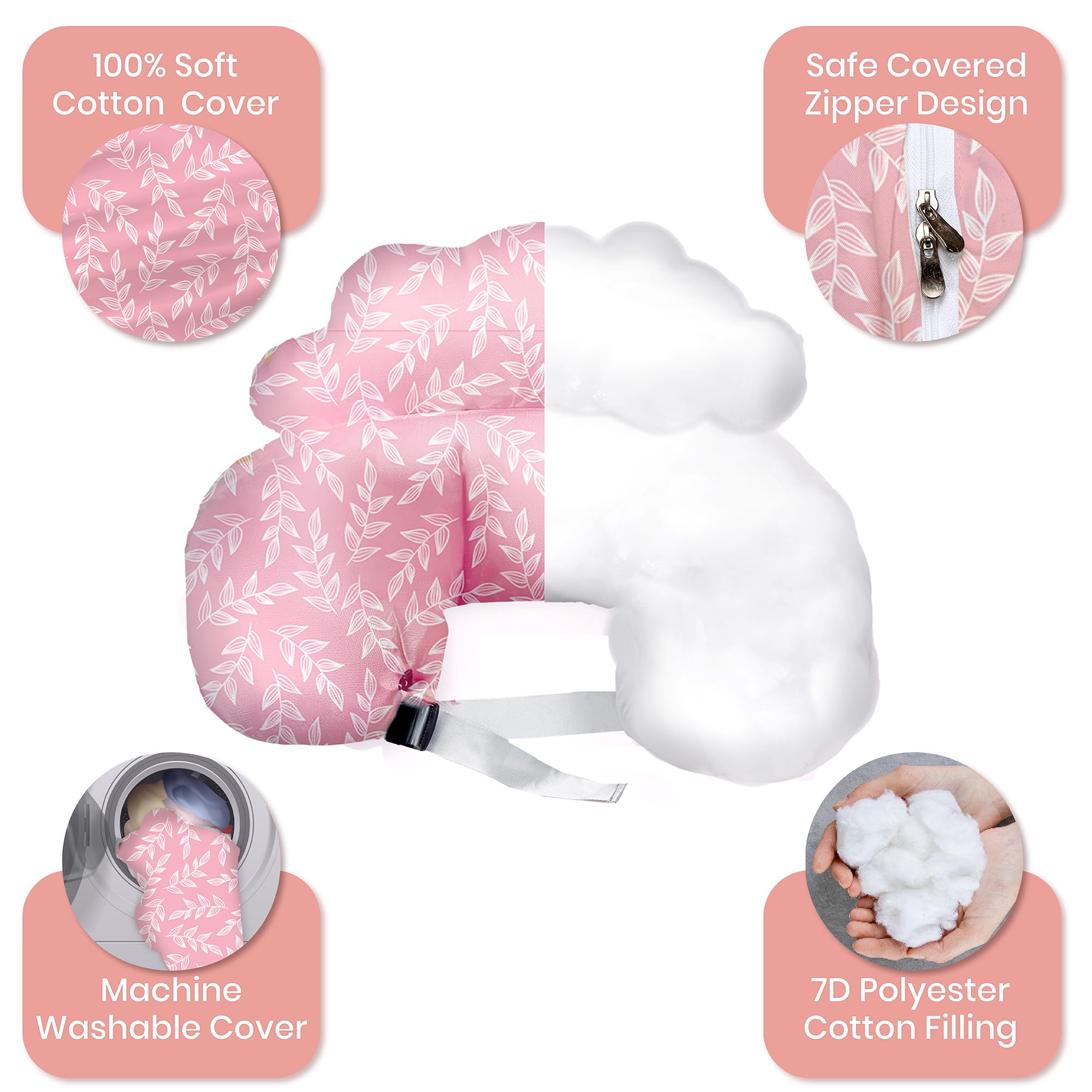 PILLANI Almohada de lactancia para lactancia, almohada original de lactancia para mamá y bebé, funda de algodón extraíble, con correa de cintura ajustable, artículos esenciales para recién nacidos,