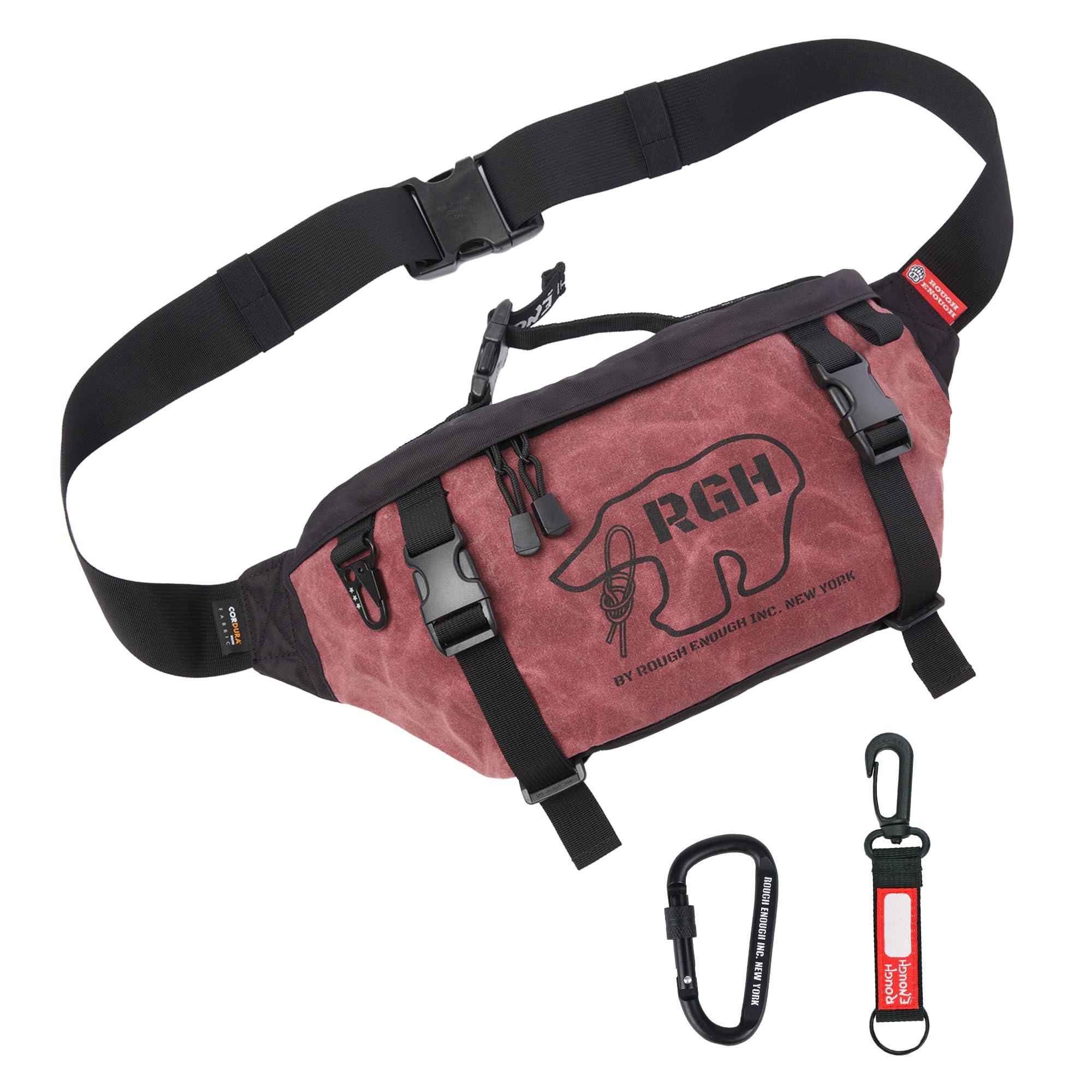 Rough Enough Tactical Fanny Pack Crossbody Large Waist Bag for Men EDC Travel Hiking Fishing in Waxed Canvas Red, 4L