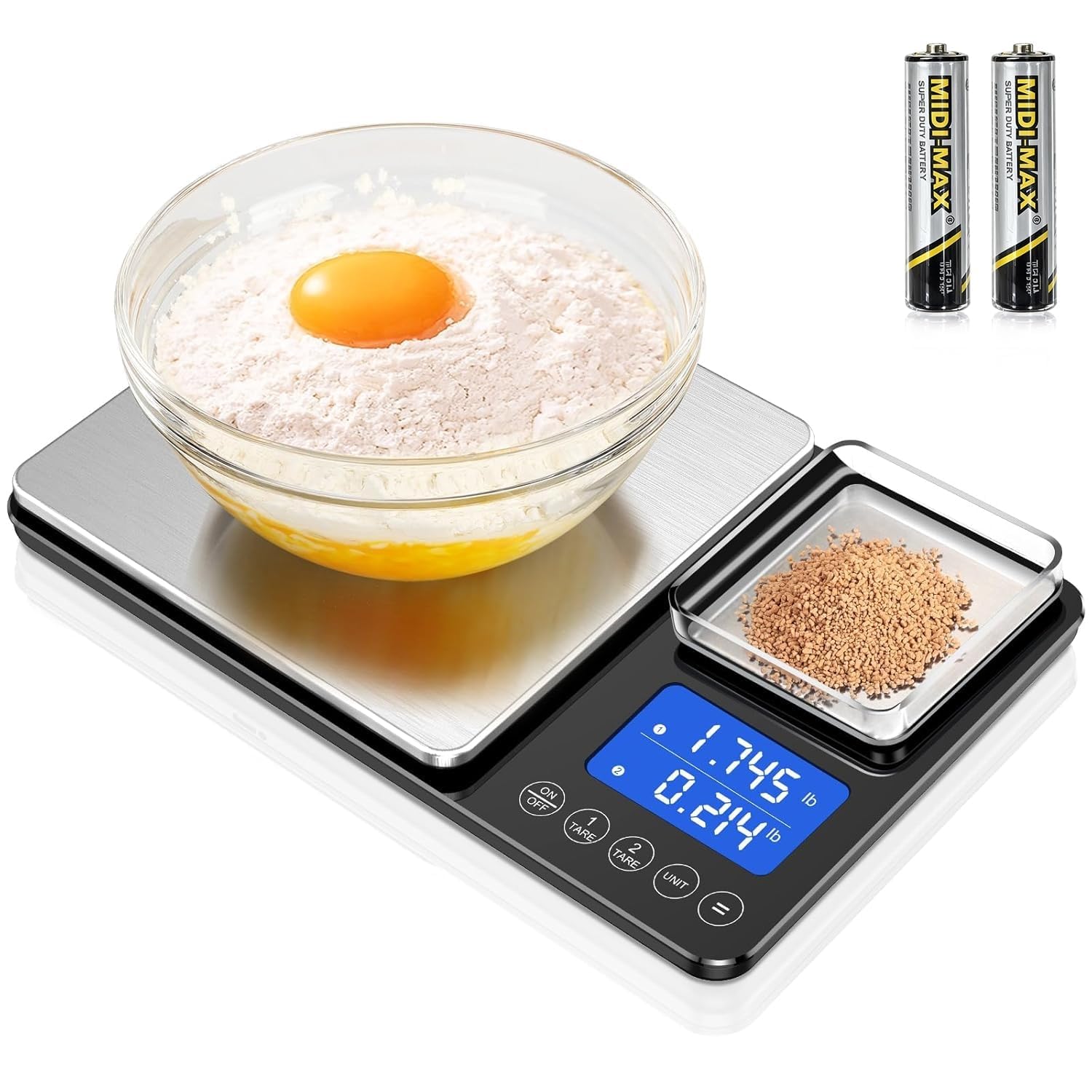 Küchenwaage Digital,Digitale KüChen mit 2 Plattformen 15kg/1g & 500g/0.01g Feinwaage mit 7/6 Einheiten,Summierungsfunktion,Auto-Off, Tara,No Usb,LCD,für KüChe Schmuck Backen Kochen,inkl. Batterien