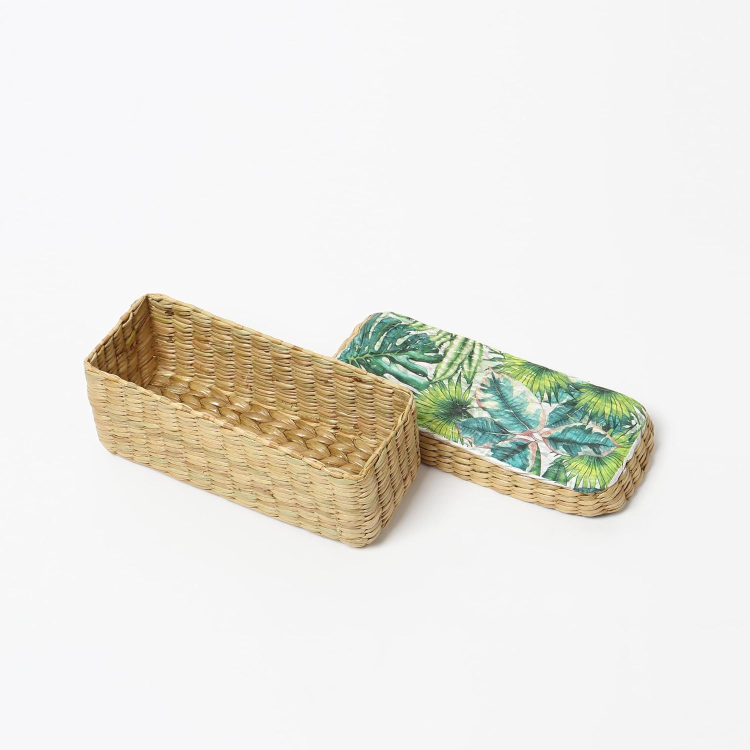 Storage Basket with lid | Cane Baskets for Storage | Jute baskets | Bamboo basket (Sizes - 26 x 12 x 10 CM (01))