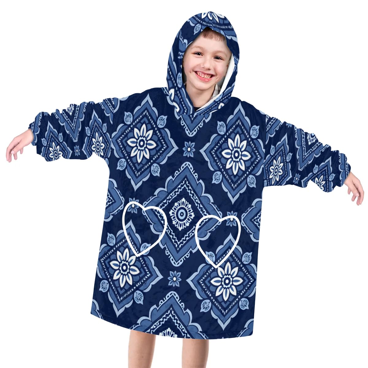Wearable Blanket Hoodie for Kids, Glorious Aztec Fleece Sweatshirt Blanket Oversized Blanket Sweatshirt with Pocket Flannel Warm Hooded Blanket 6-10 Year Old Girl Boy Gift, One Size