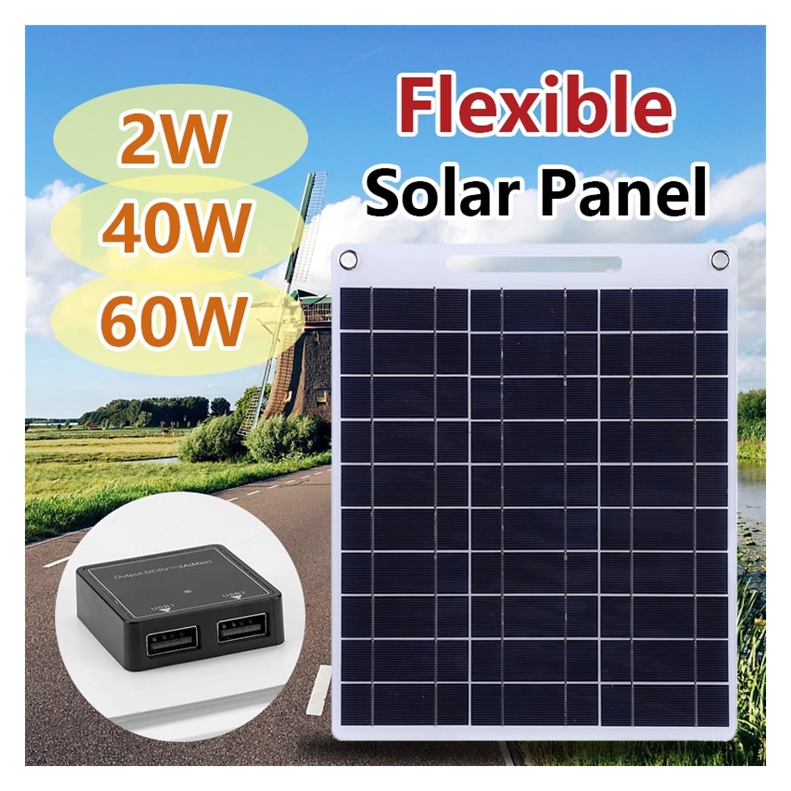 2W/40W/60W Panel słoneczny elastyczne podwójne USB 5V do telefonu komórkowego zewnętrzne ładowanie awaryjne Camping Power Bank bezpieczna płyta słoneczna(40W 300X145X3MM)