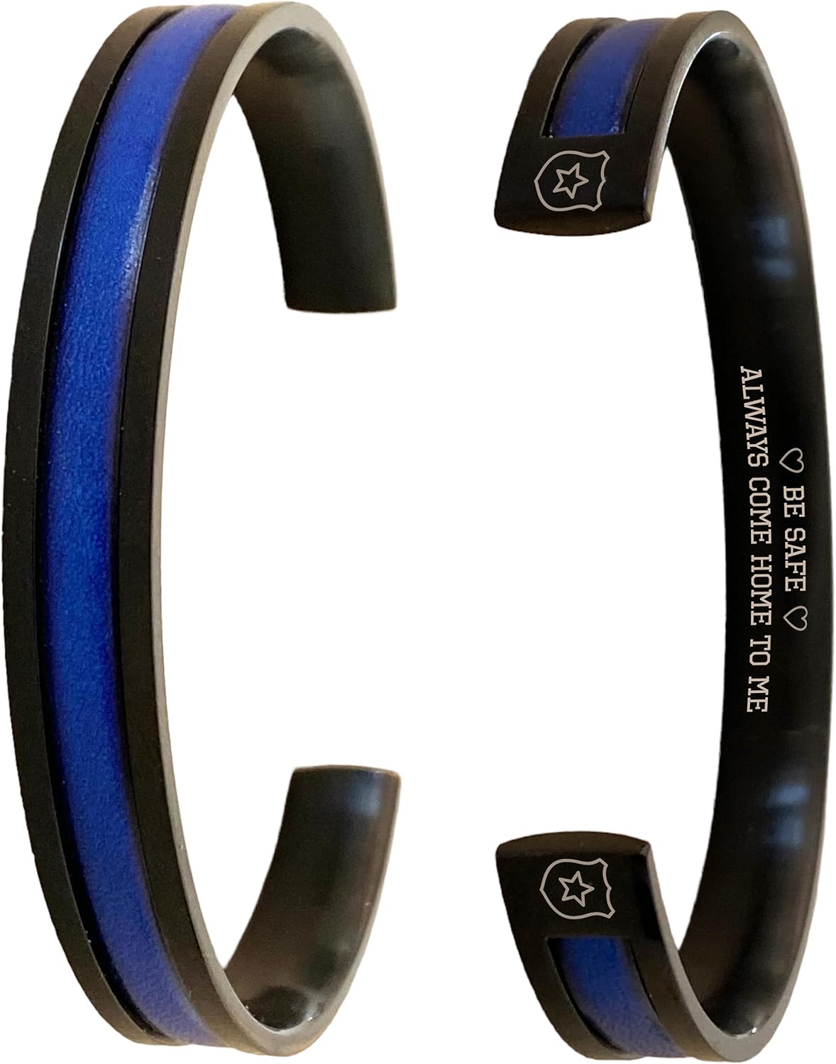 Thin Blue Line Bracelet - Gifts for Police Officer - Adjustable Wristband for Men Women - Be Safe, Always Come Home - Leather and Stainless Steel