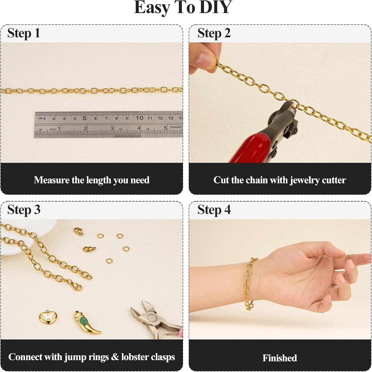 YOUBEIYEE 16.4 Feet Gold Plated Chain for Jewelry Making Stainless Steel Cable Chains Bulk on Spool