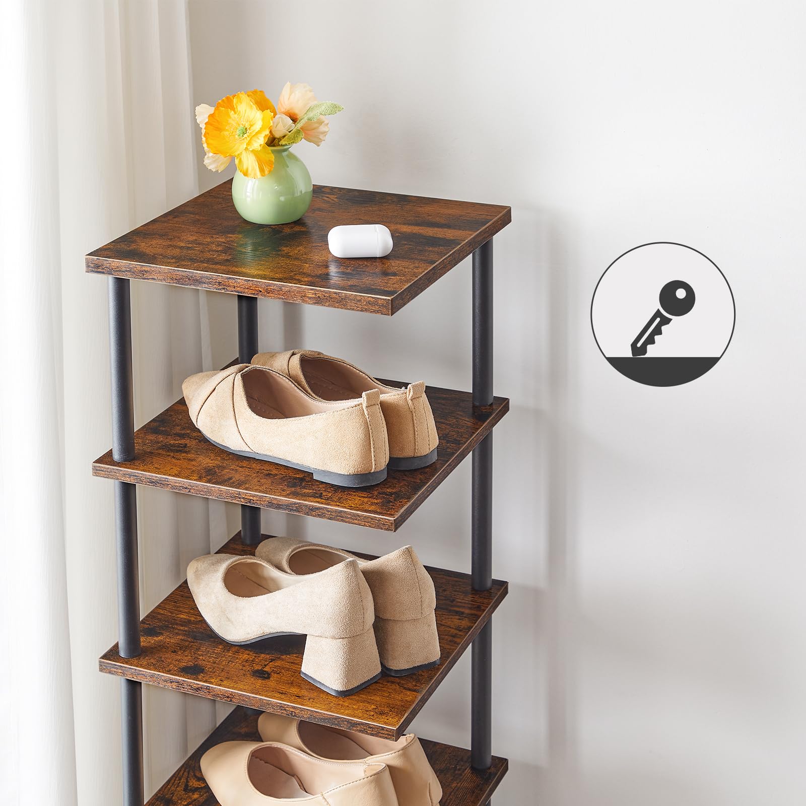 HOOBRO Estantería para Zapatos, Estante Zapatero de 10 Niveles, Organizador de Zapatos, para Entrada, Vestíbulo, Sala de Estar, Dormitorio, Marrón Rústico y Negro EBF32XJ01