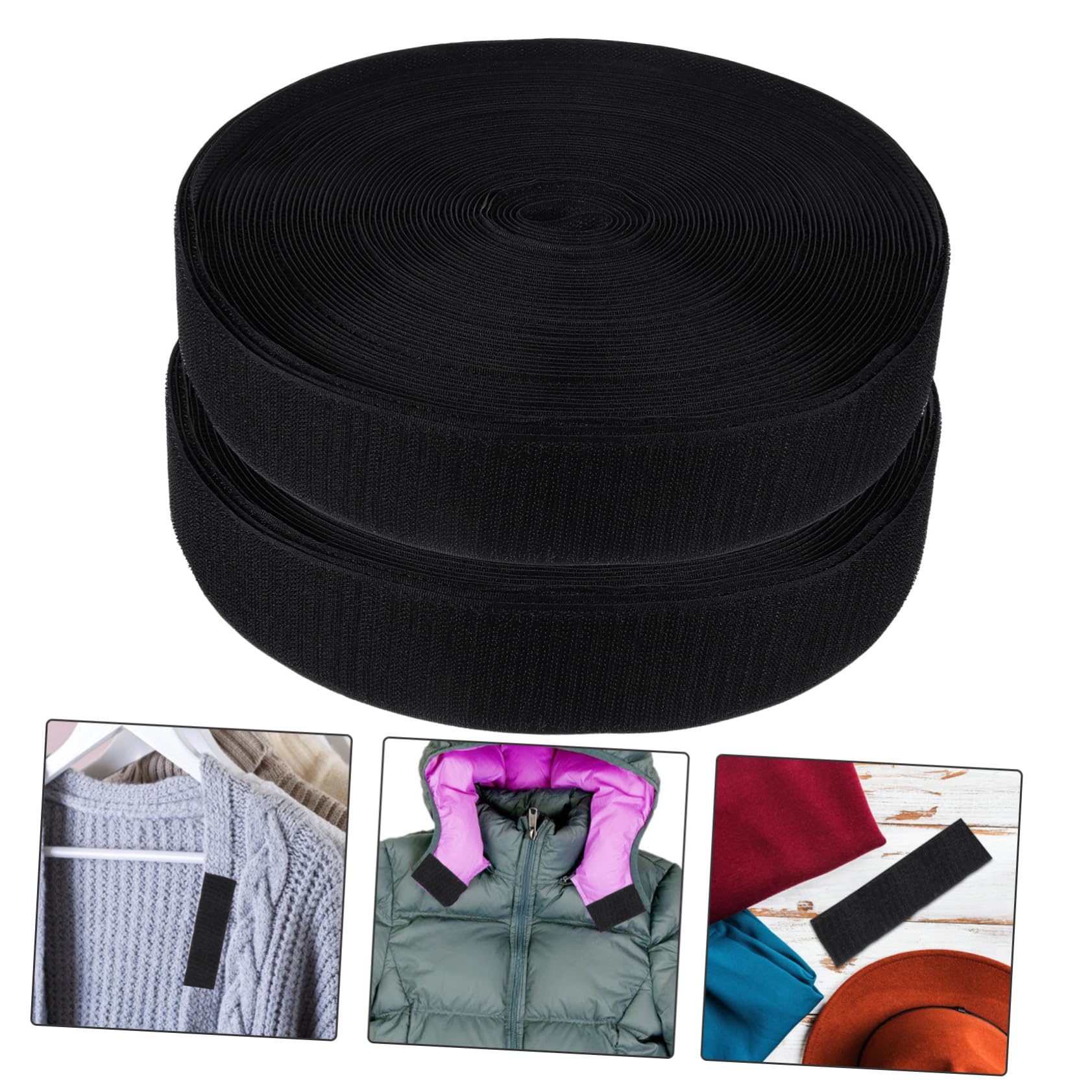 Operitacx Cinta de Gancho y Bucle Negra de Nylon para Coser Ropa y Bolsas, 2 Rollos de 25 Metros Tejido Mixto y Costura para Manualidades